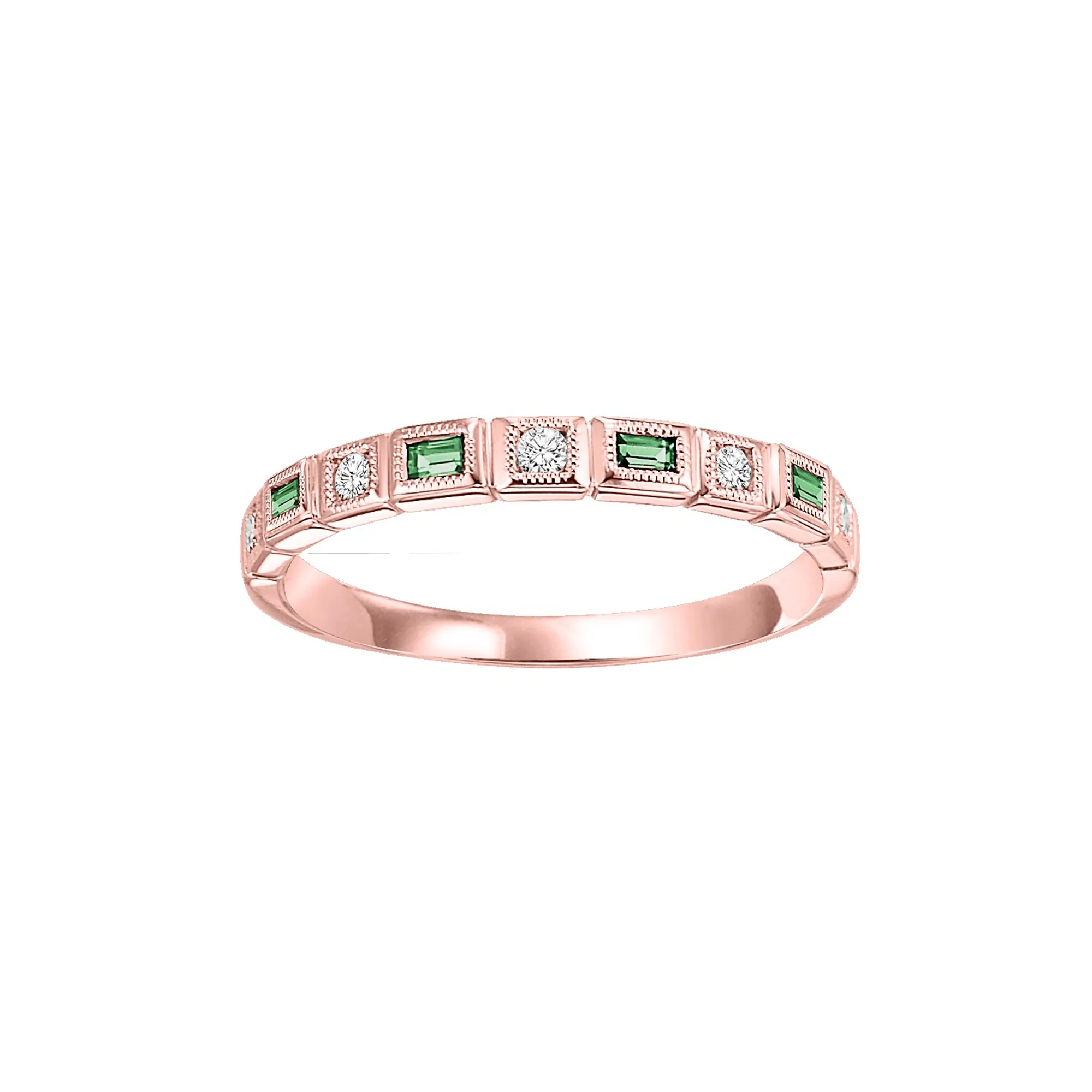 10Kt Rose Gold Diamond 1/10Ctw & Emerald 1/8Ctw Ring