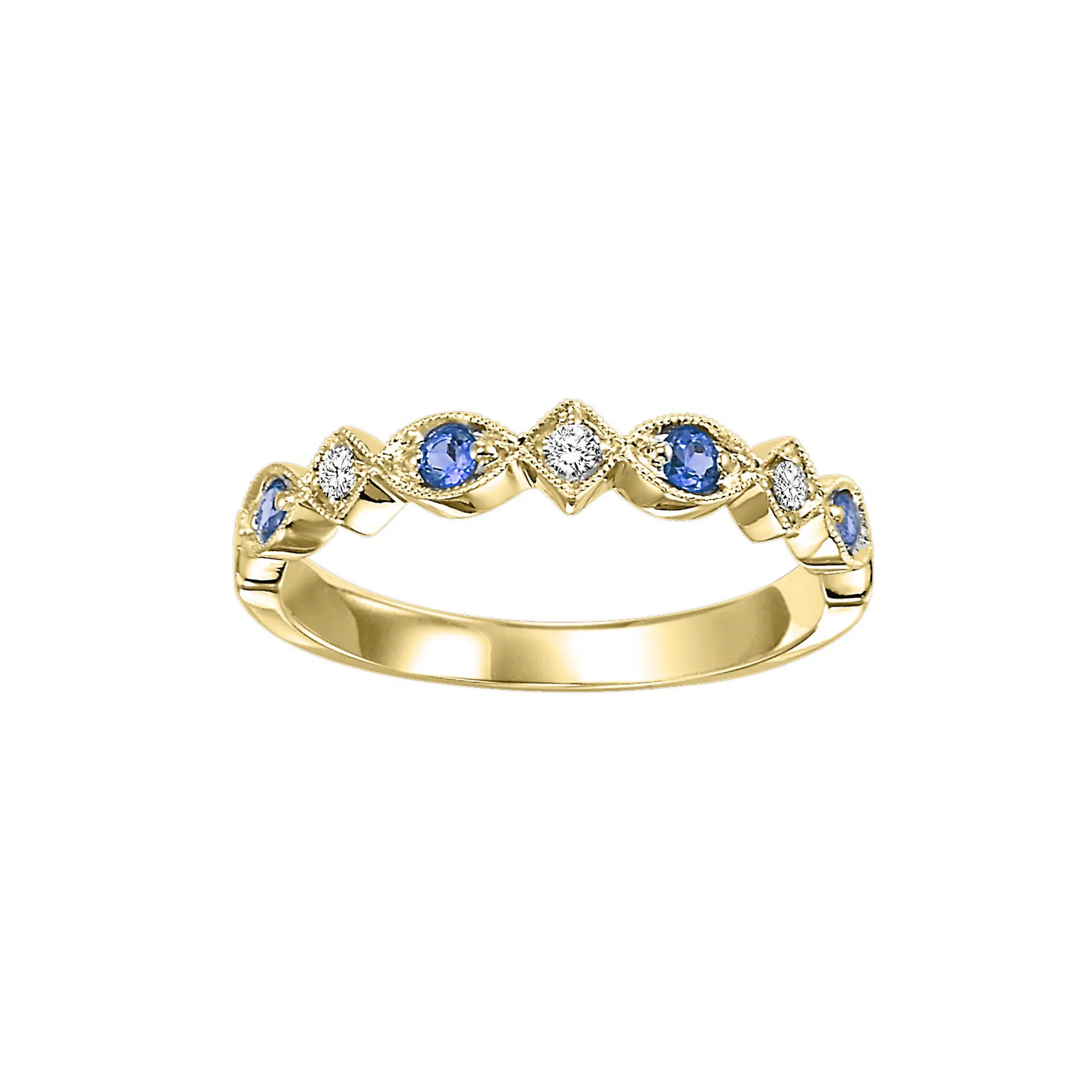 10Kt Yellow Gold Diamond 1/20Ctw & Sapphire 1/6Ctw Ring