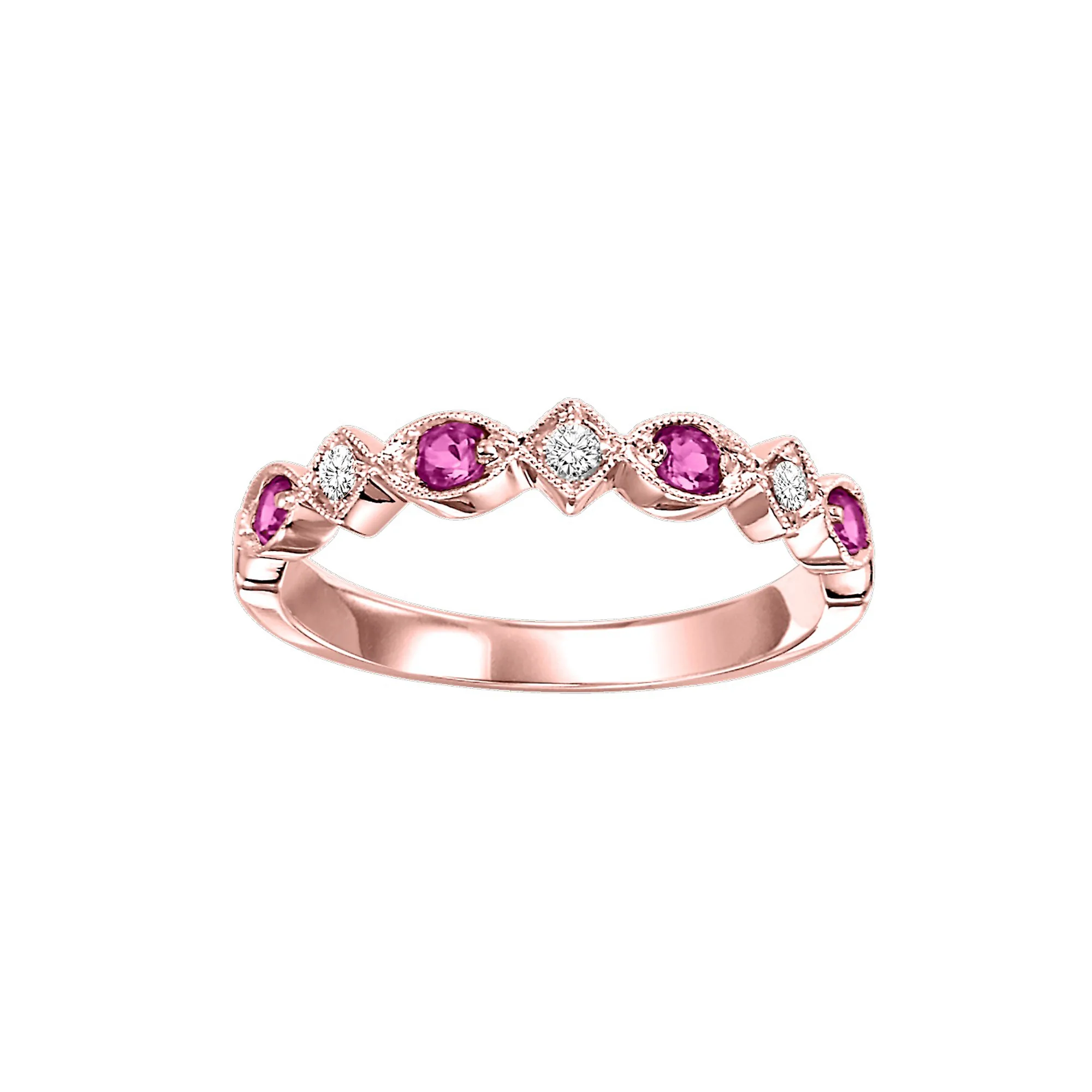 10Kt Rose Gold Diamond 1/20Ctw & Ruby 1/6Ctw Ring