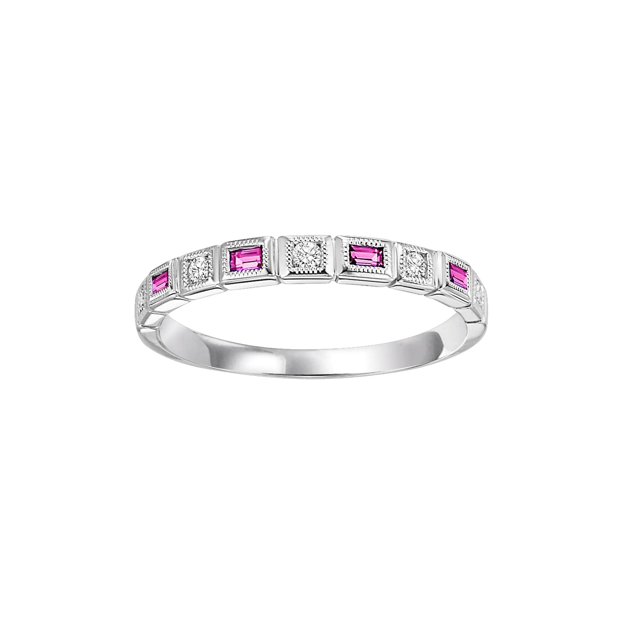 14Kt White Gold Diamond 1/10Ctw & Pink Sapphire 1/7Ctw Ring
