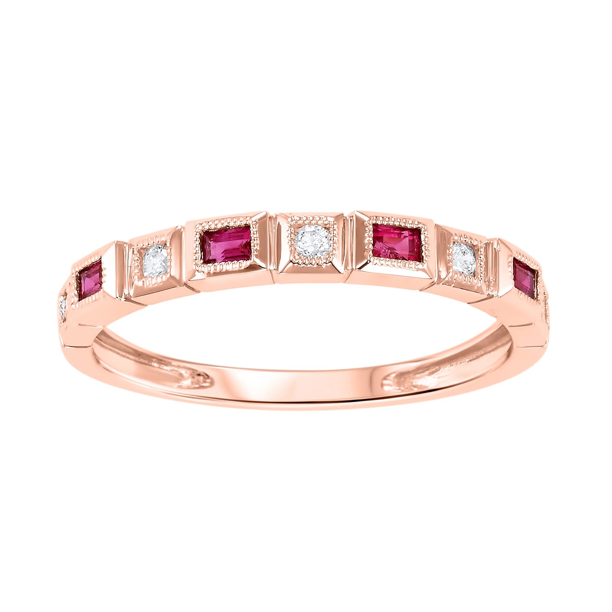 14Kt Rose Gold Diamond 1/10Ctw & Ruby 1/8Ctw Ring
