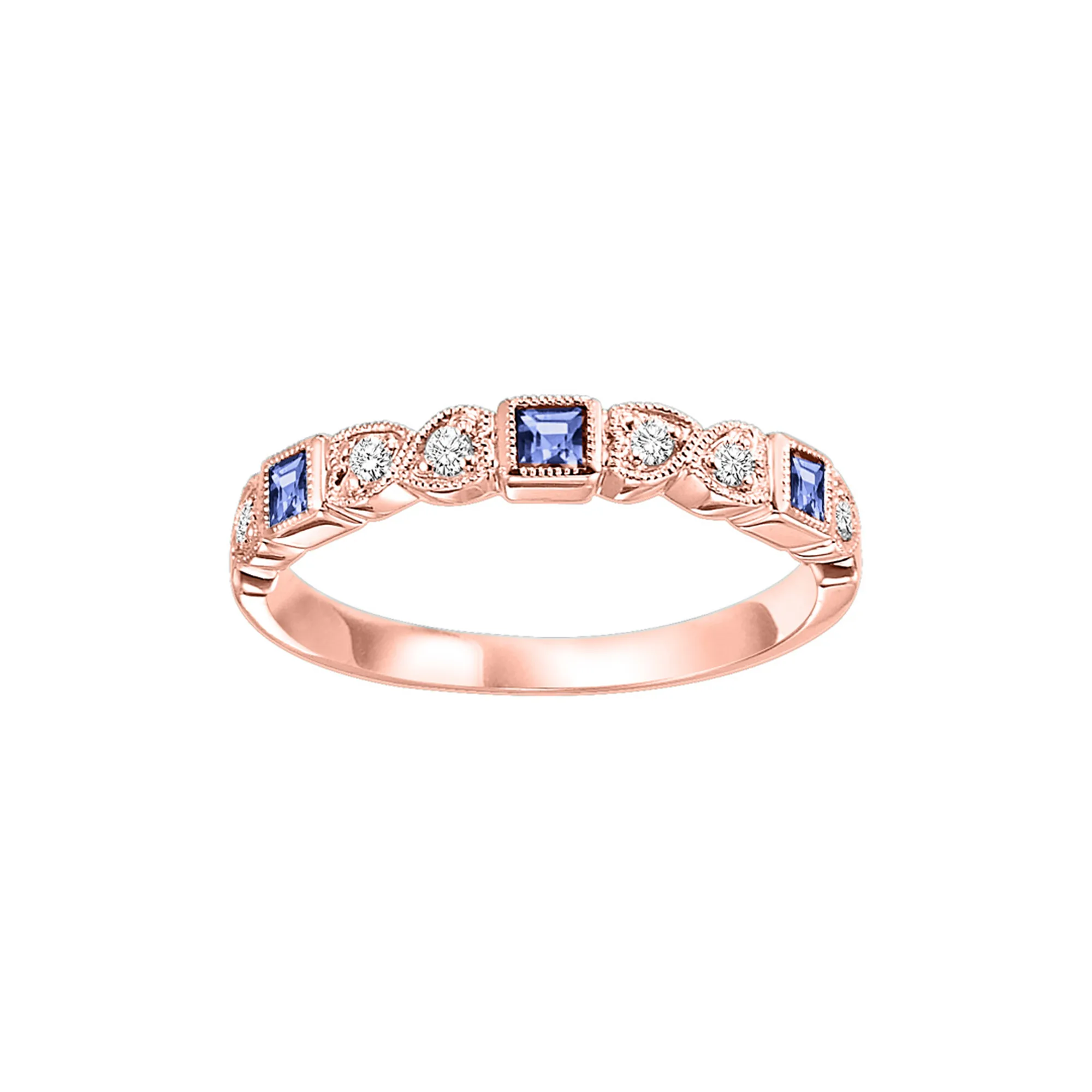 14Kt Rose Gold Diamond 1/12Ctw & Sapphire 1/6Ctw Ring