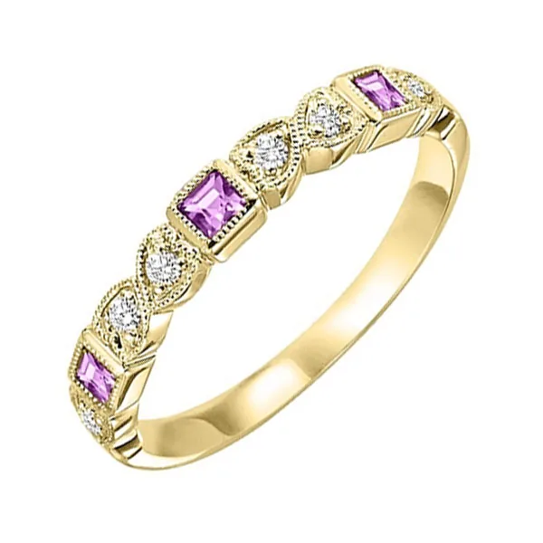 14Kt Yellow Gold Diamond 1/10Ctw & Pink Sapphire 1/5Ctw Ring