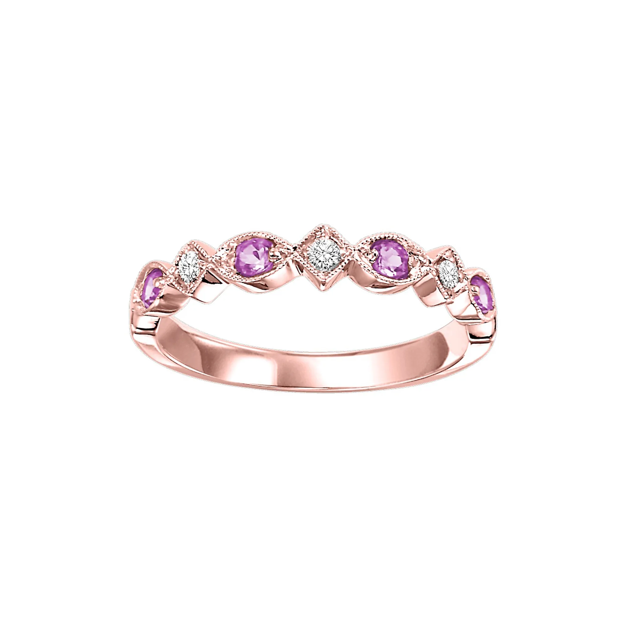 14Kt Rose Gold Diamond 1/20Ctw & Pink Sapphire 1/6Ctw Ring
