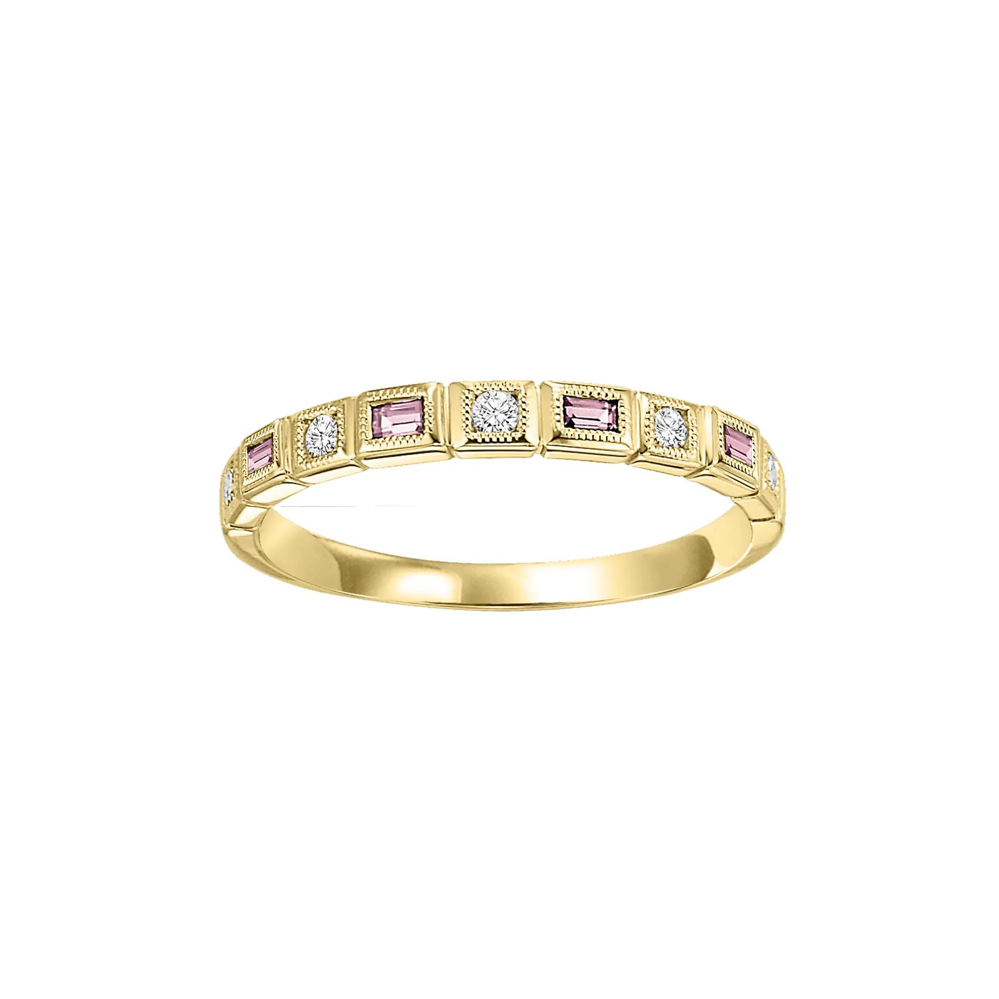 10Kt Yellow Gold Diamond 1/10Ctw & Pink Tourmaline 1/7Ctw Ring