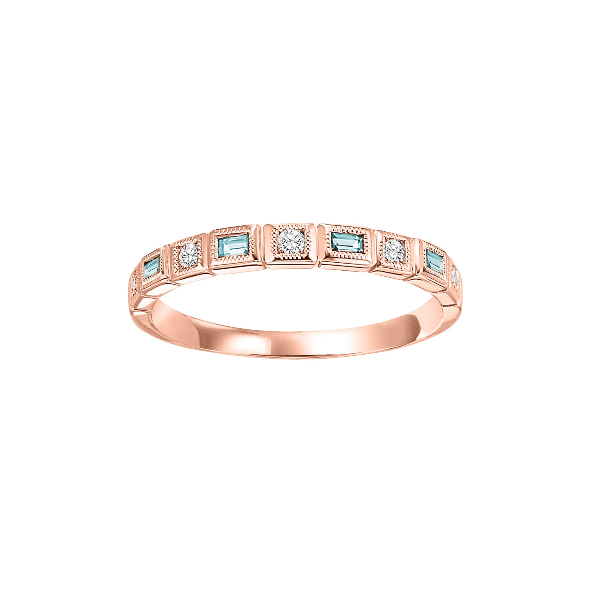 10Kt Rose Gold Diamond 1/12Ctw & Blue Topaz 1/7Ctw Ring