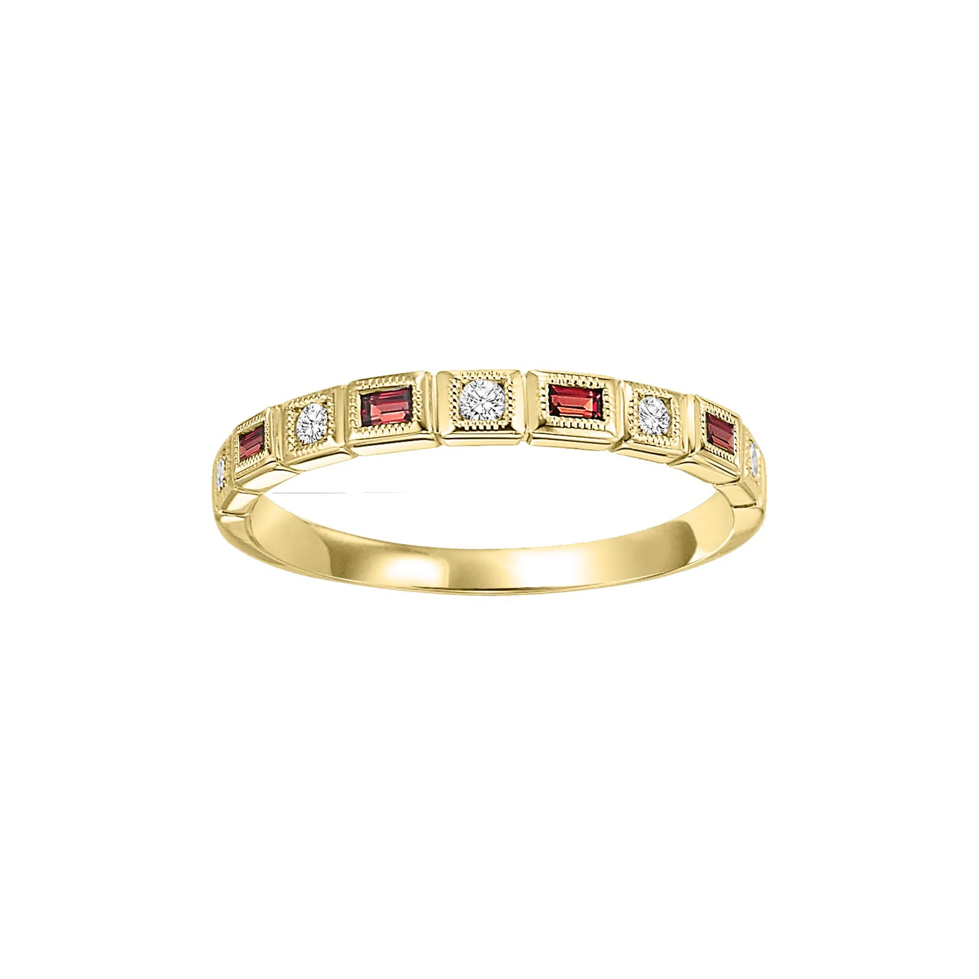 10Kt Yellow Gold Diamond 1/10Ctw & Garnet 1/8Ctw Ring