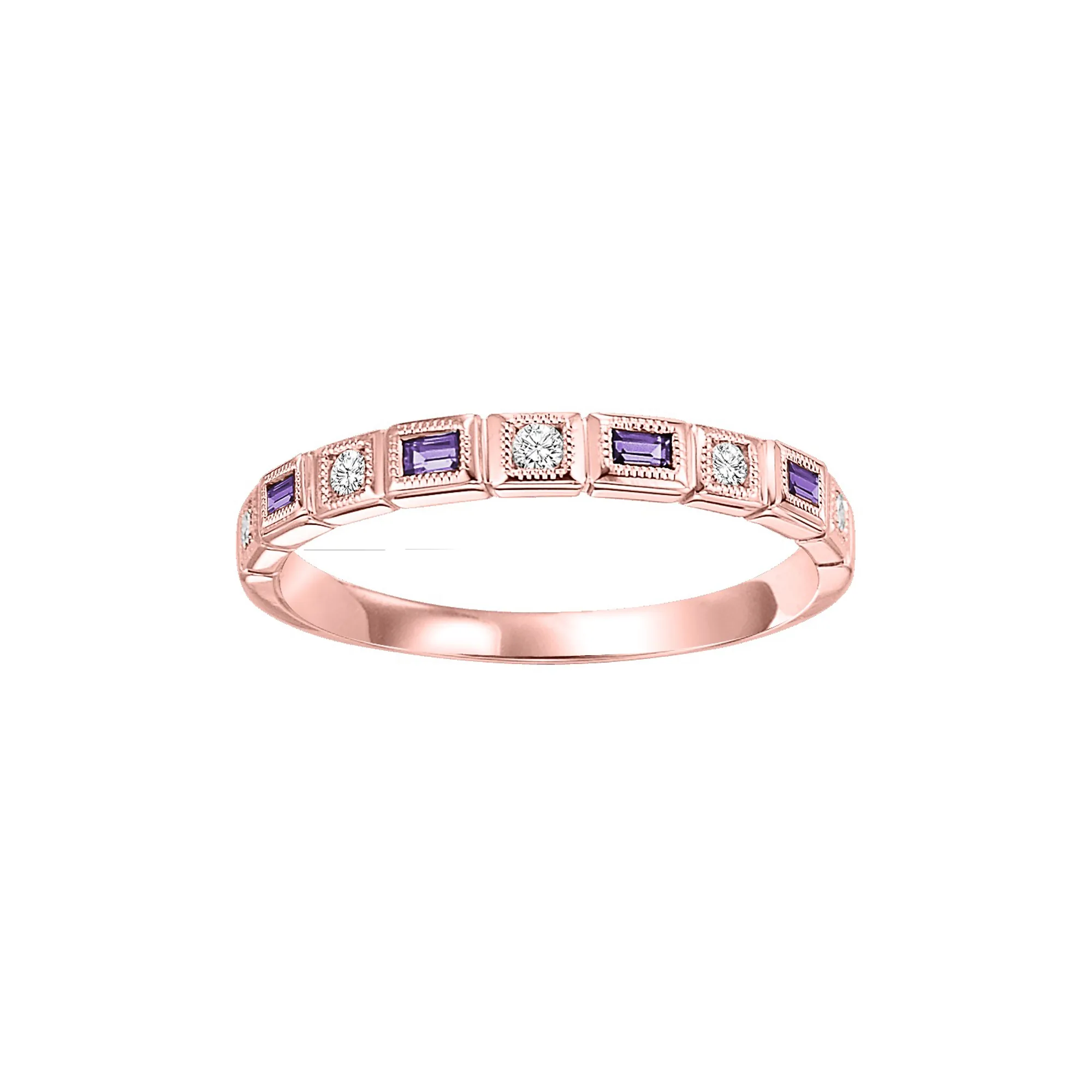 10Kt Rose Gold Diamond 1/10Ctw & Amethyst 1/8Ctw Ring