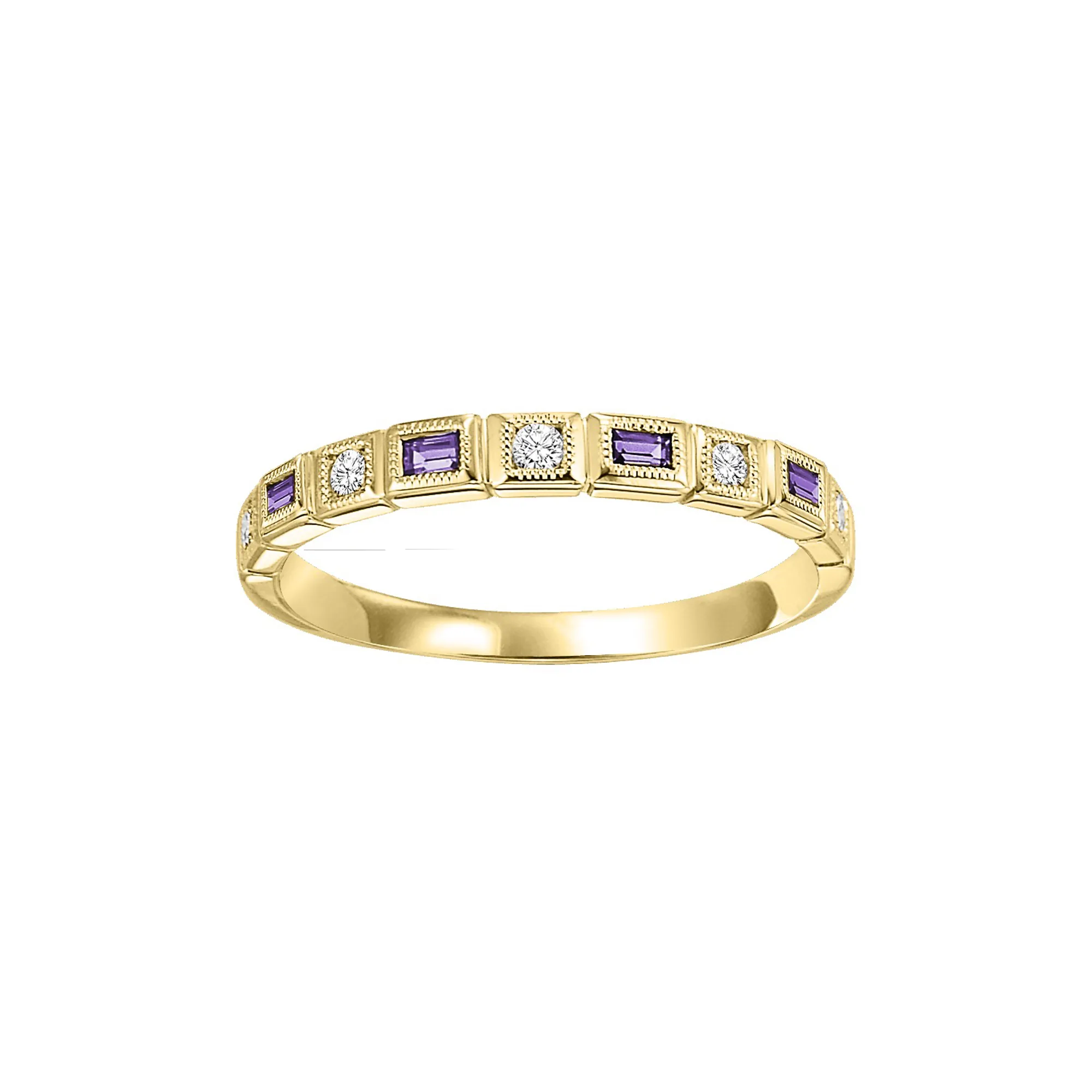 10Kt Yellow Gold Diamond 1/10Ctw & Amethyst 1/8Ctw Ring