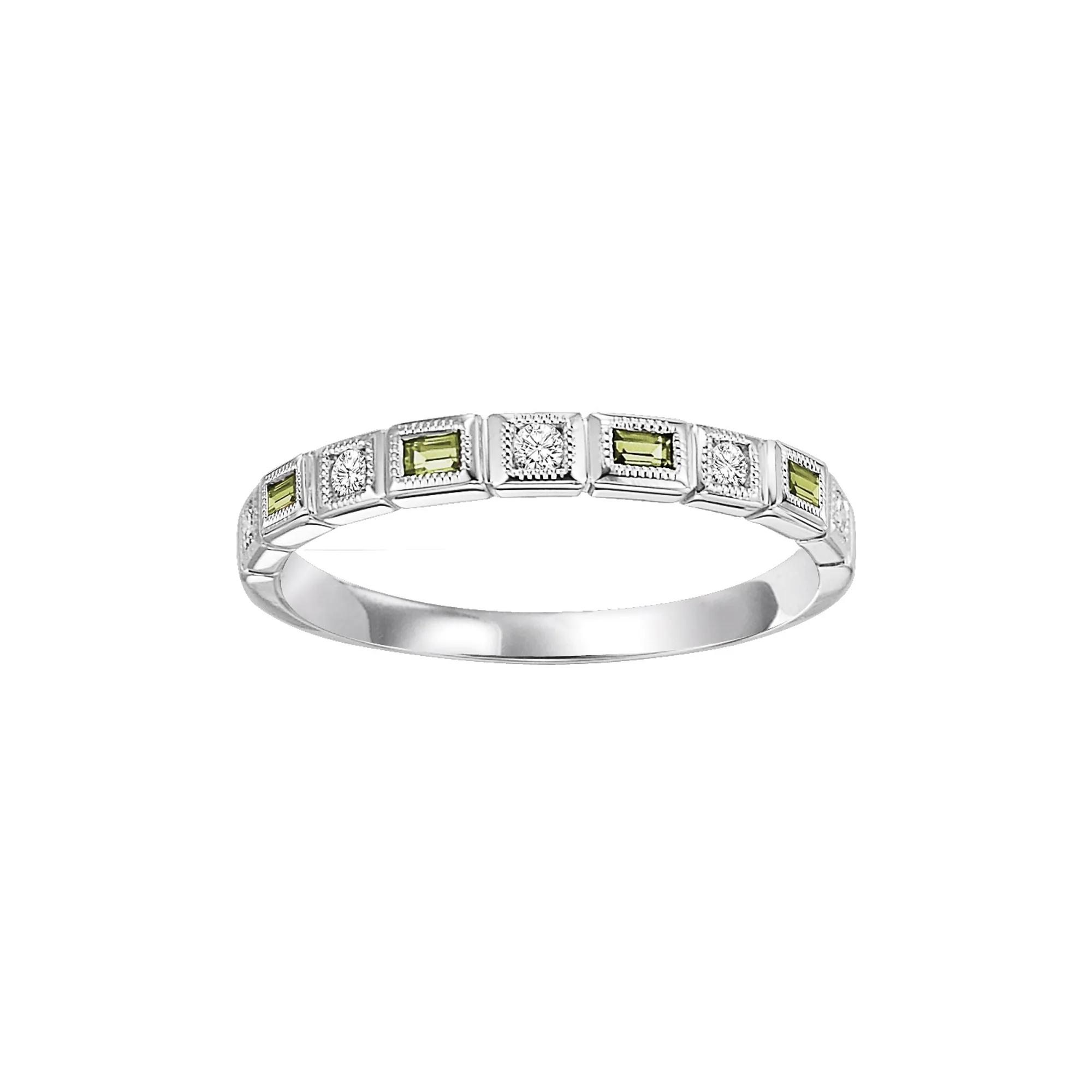 10Kt White Gold Diamond 1/10Ctw & Peridot 1/7Ctw Ring