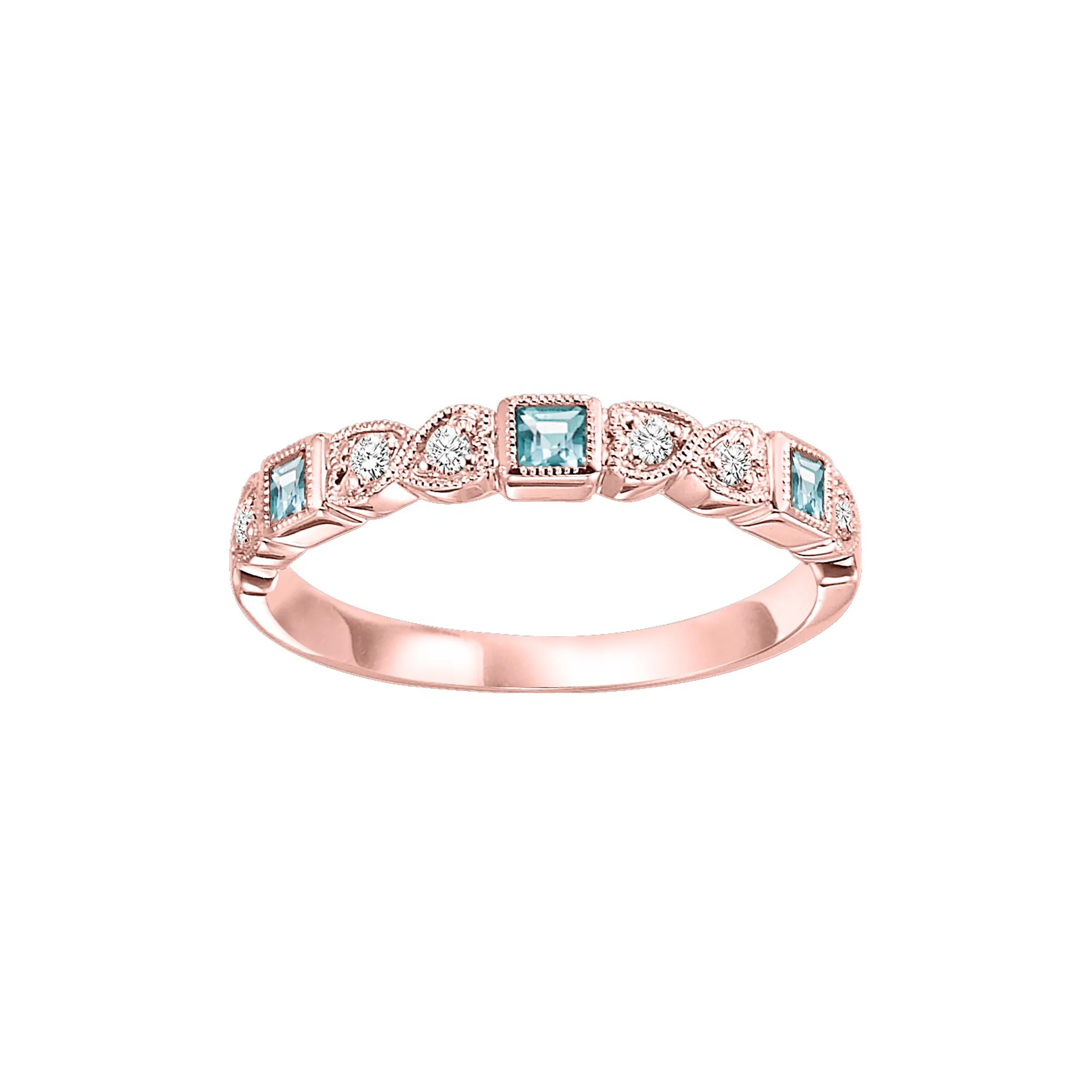 10Kt Rose Gold Diamond 1/12Ctw & Blue Topaz 1/7Ctw Ring