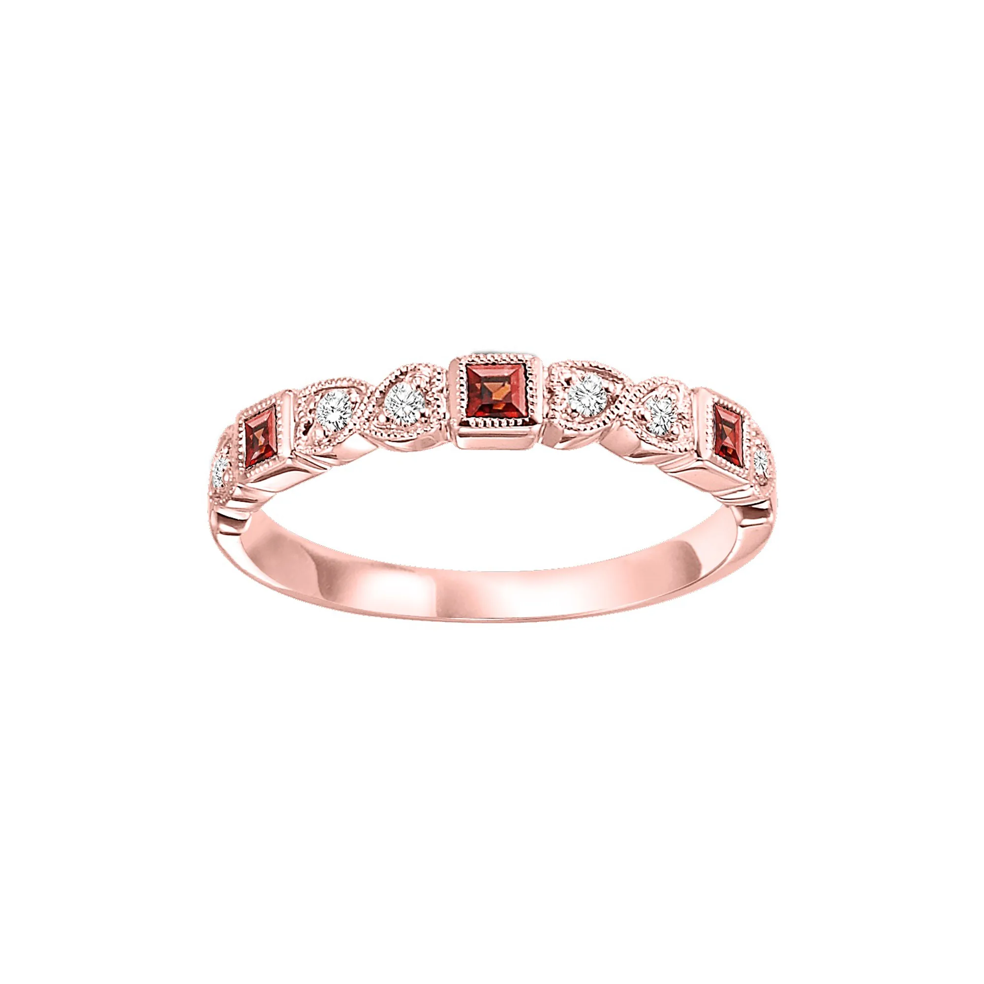 10Kt Rose Gold Diamond 1/12Ctw & Garnet 1/7Ctw Ring