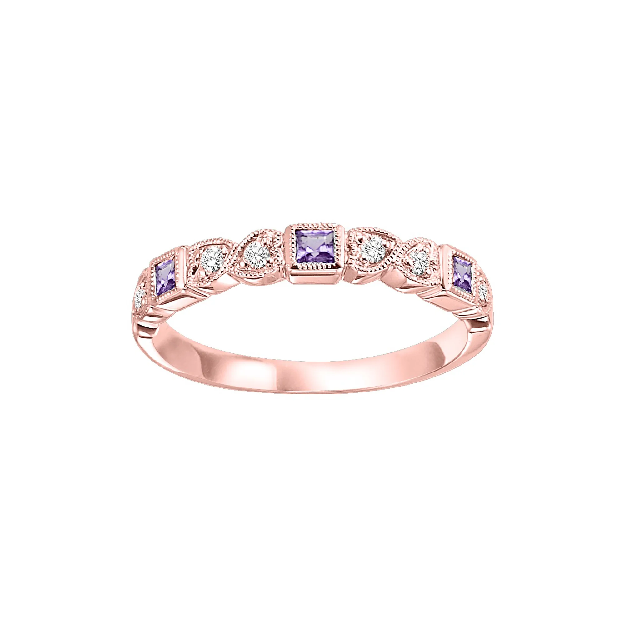 10Kt Rose Gold Diamond 1/12Ctw & Amethyst 1/7Ctw Ring