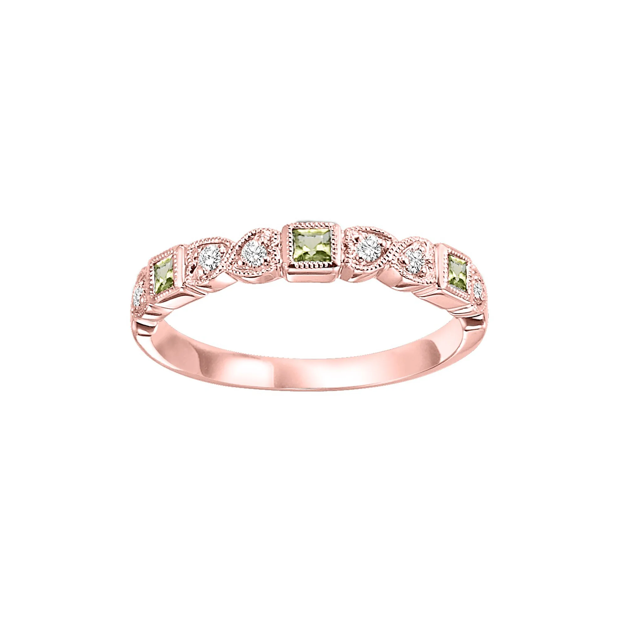 10Kt Rose Gold Diamond 1/12Ctw & Peridot 1/7Ctw Ring