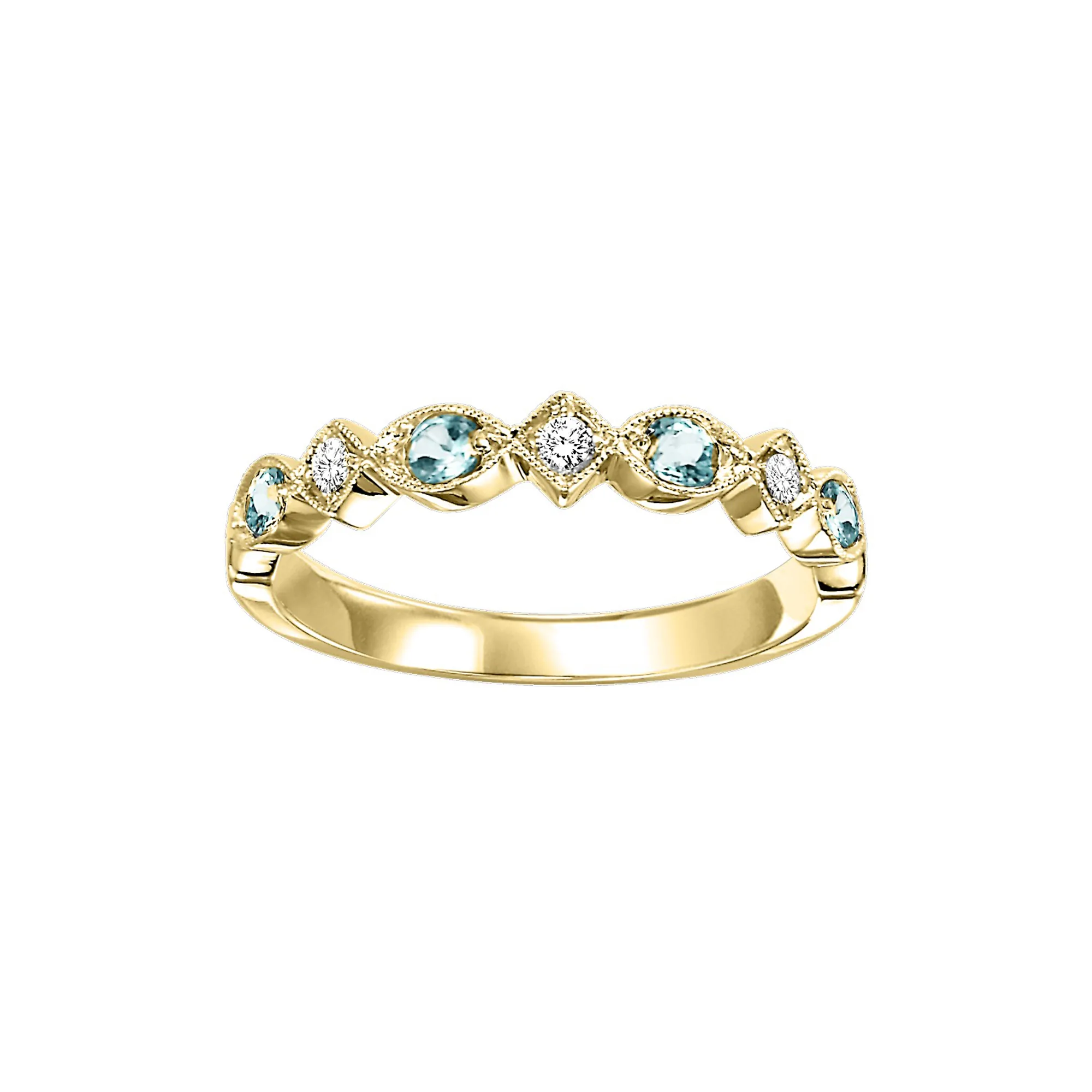 10Kt Yellow Gold Diamond 1/20Ctw & Blue Topaz 1/6Ctw Ring