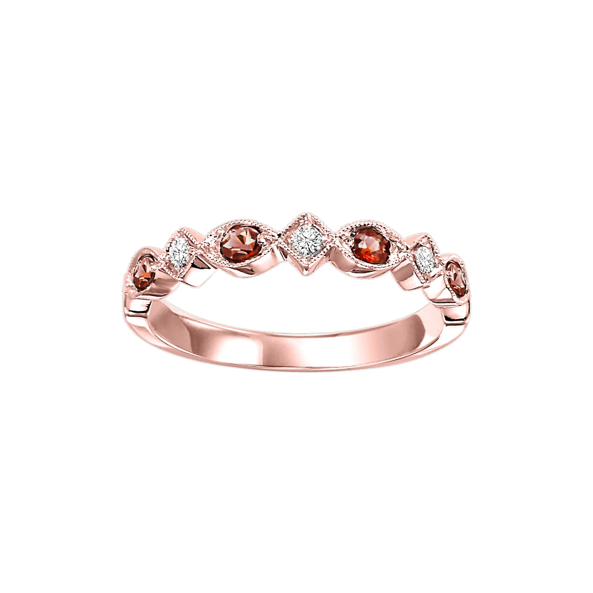 10Kt Rose Gold Diamond 1/20Ctw & Garnet 1/6Ctw Ring