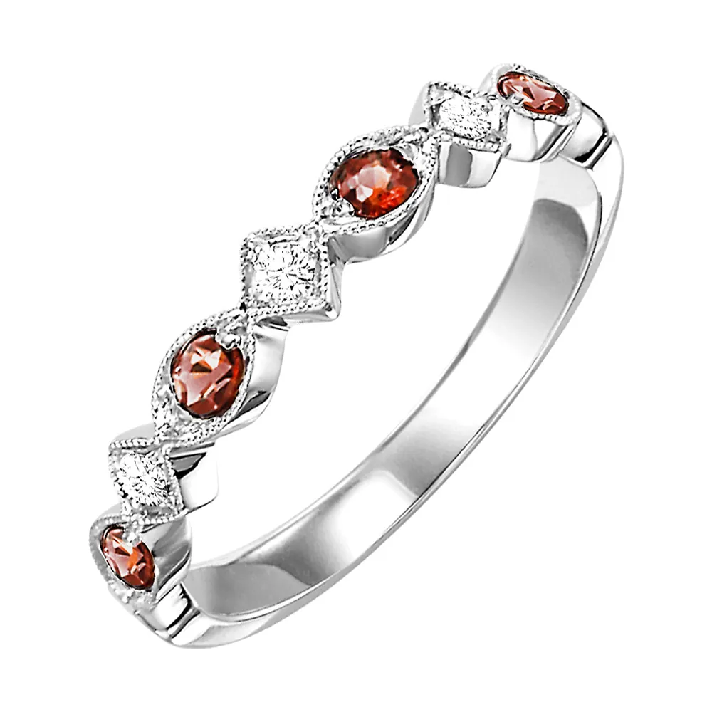 10Kt White Gold Diamond 1/20Ctw & Garnet 1/6Ctw Ring