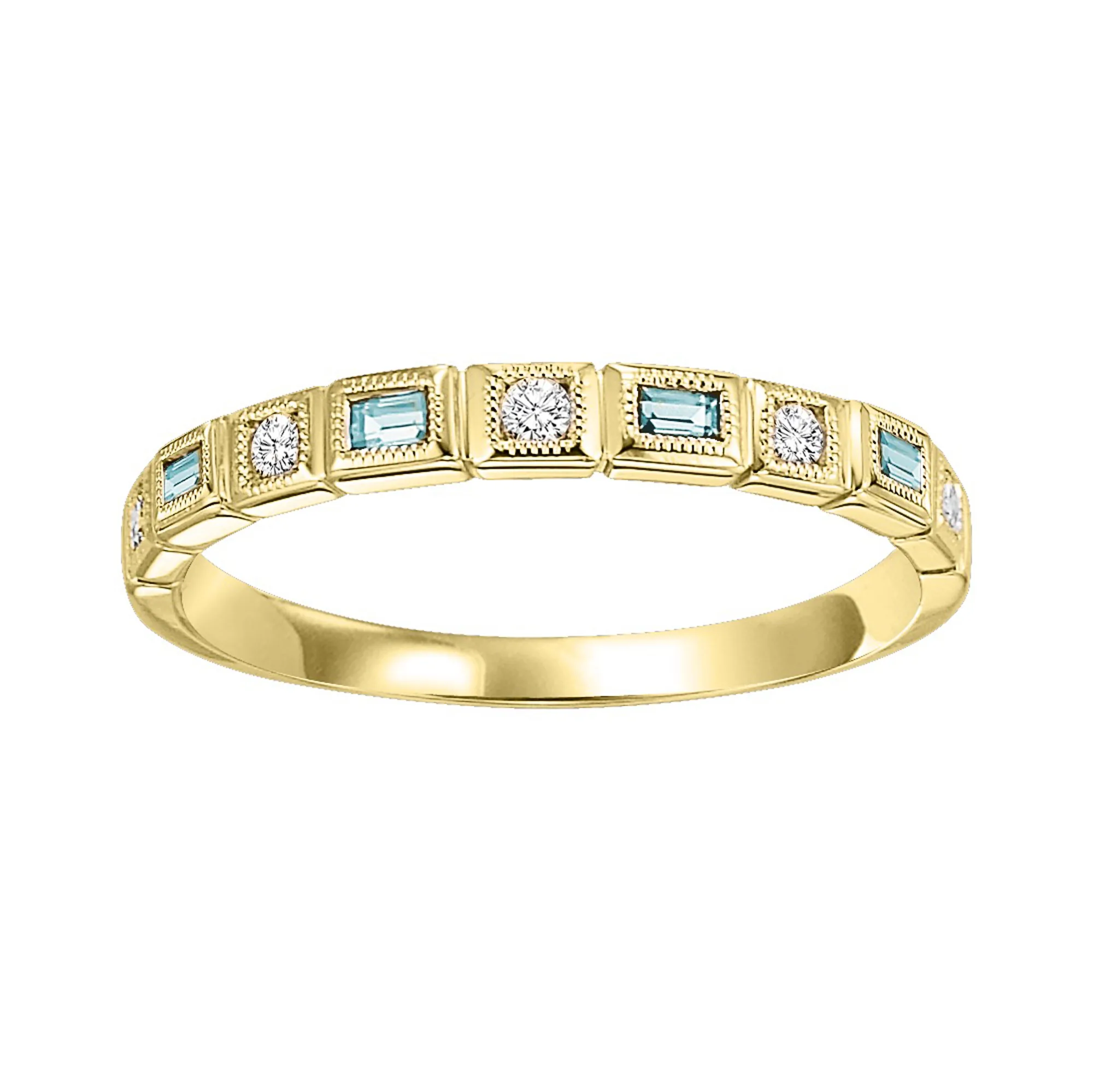 14Kt Yellow Gold Diamond 1/10Ctw & Blue Topaz 1/6Ctw Ring