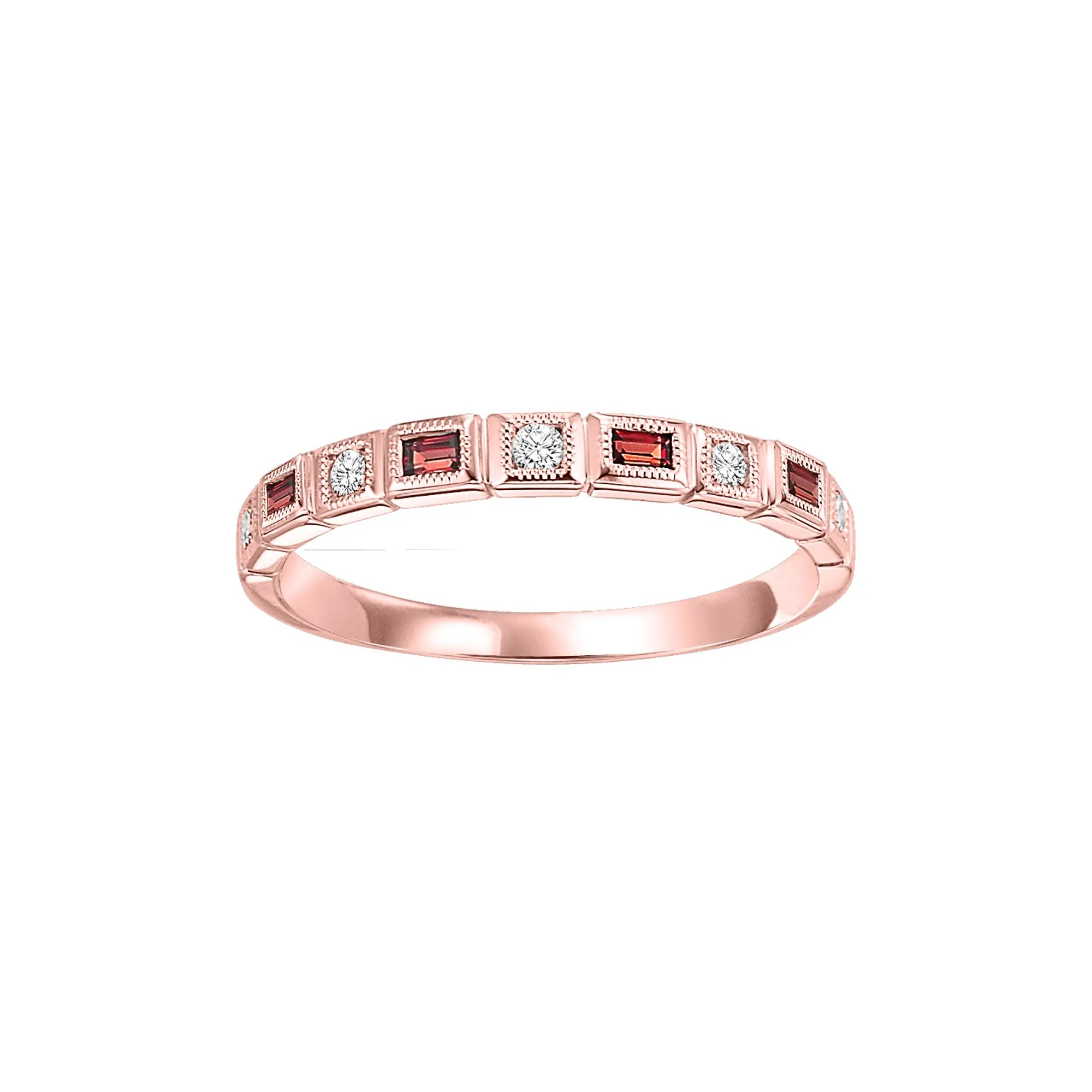 14Kt Rose Gold Diamond 1/12Ctw & Garnet 1/6Ctw Ring