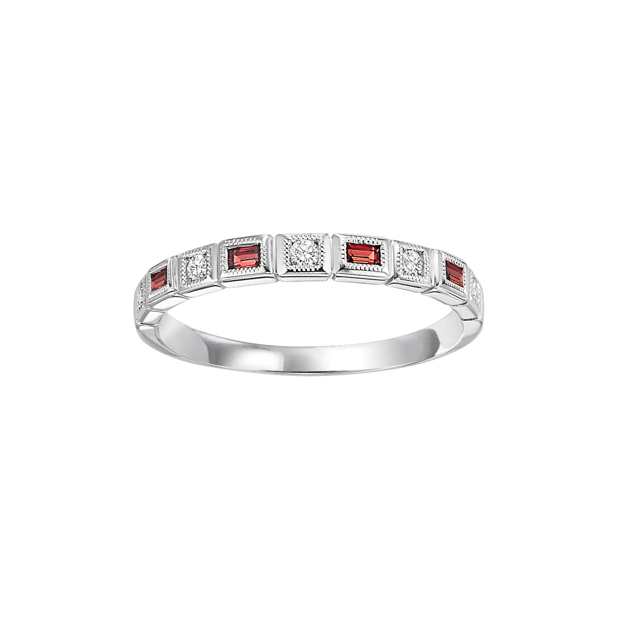 14Kt White Gold Diamond 1/12Ctw & Garnet 1/6Ctw Ring