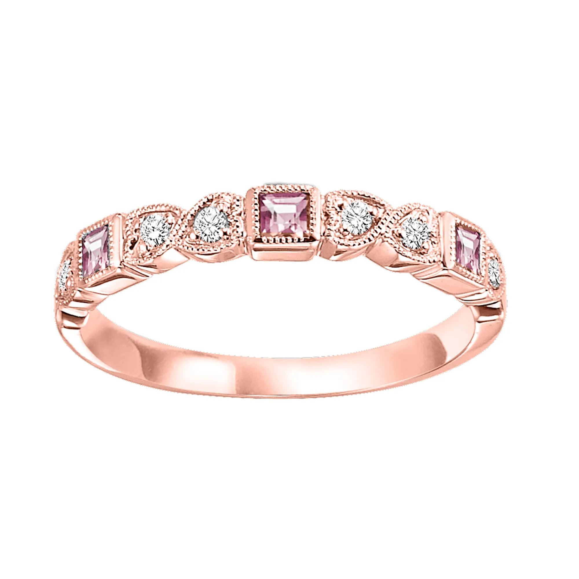 14Kt Rose Gold Diamond 1/12Ctw & Pink Tourmaline 1/7Ctw Ring
