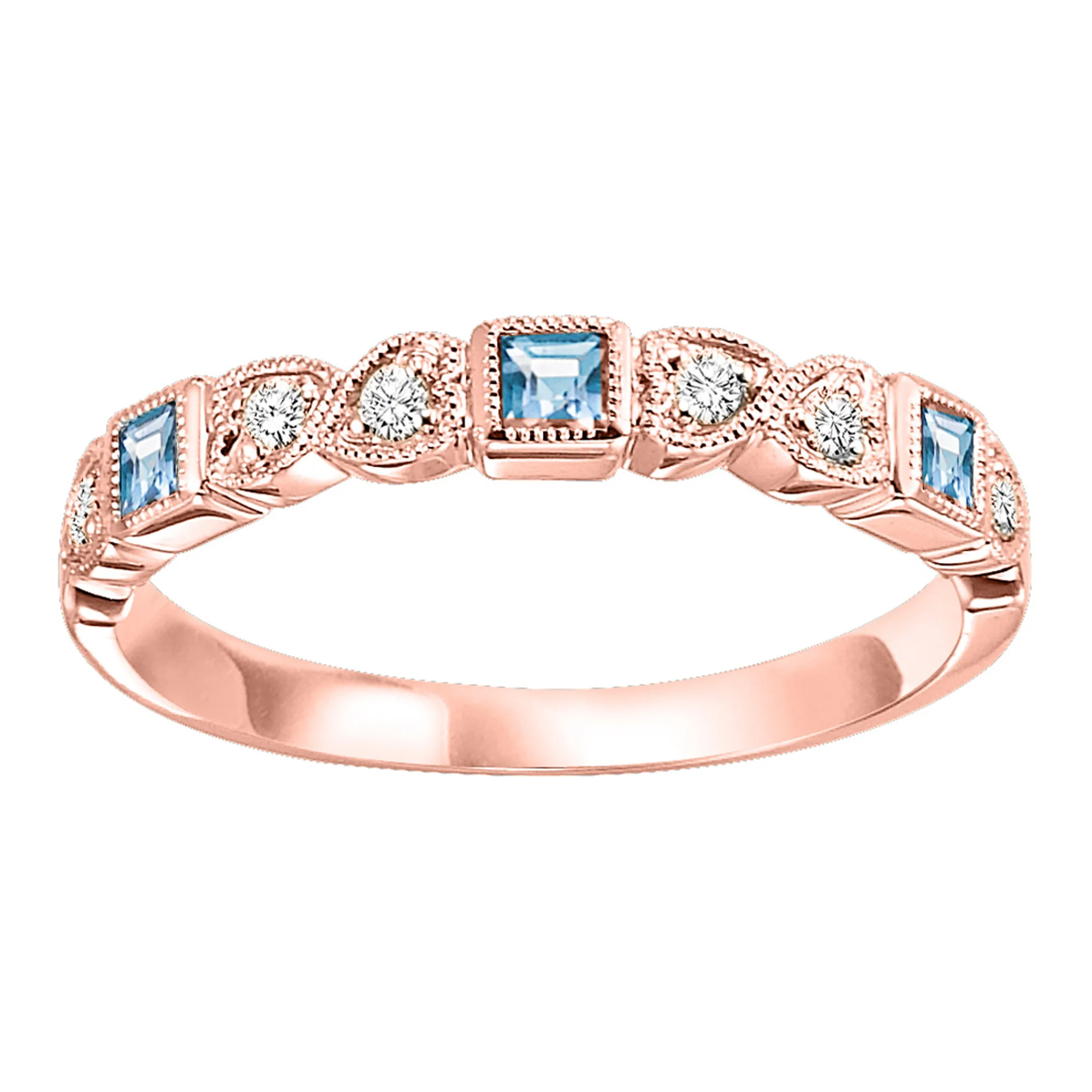 14Kt Rose Gold Diamond 1/12Ctw & Blue Topaz 1/7Ctw Ring