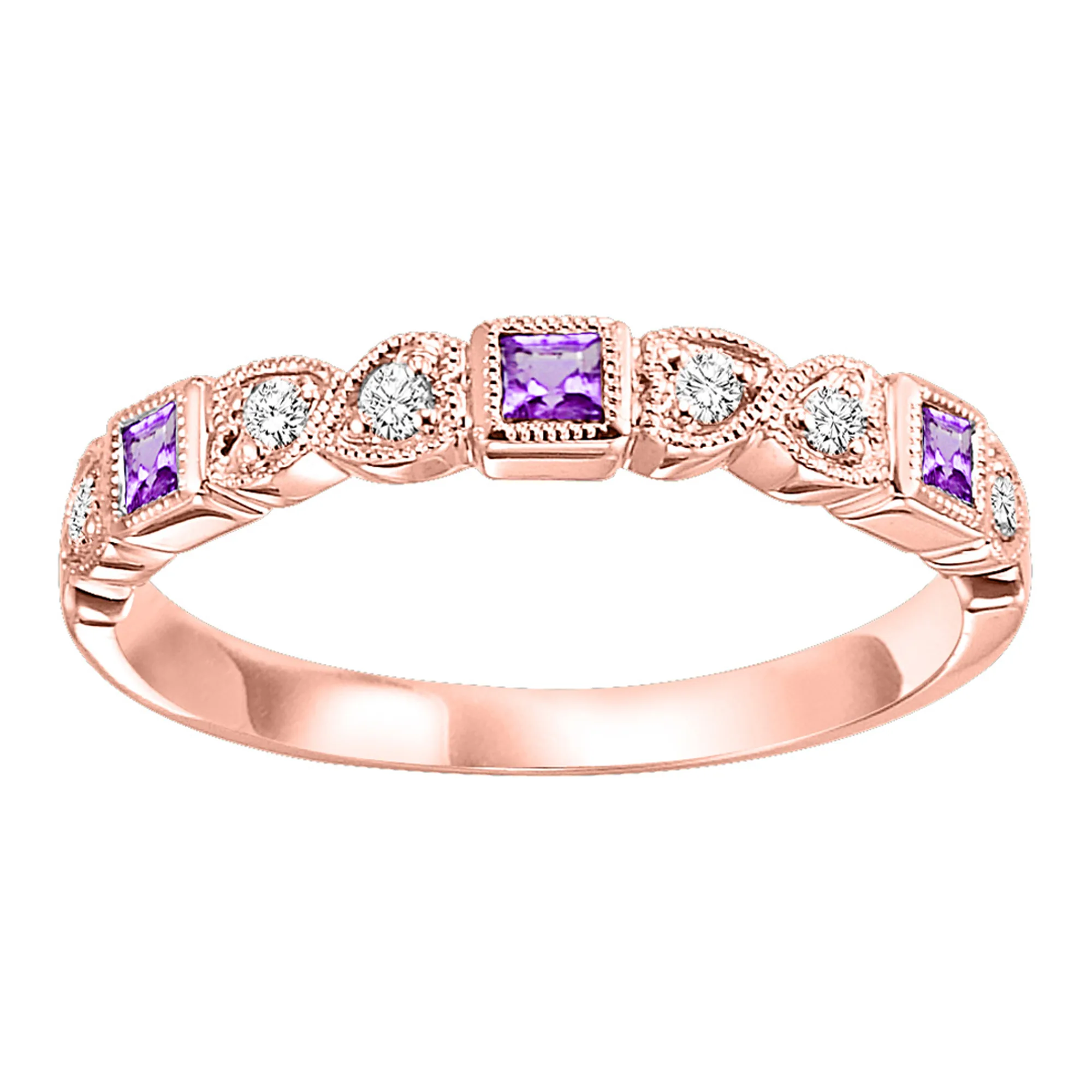14Kt Rose Gold Diamond 1/12Ctw & Amethyst 1/7Ctw Ring