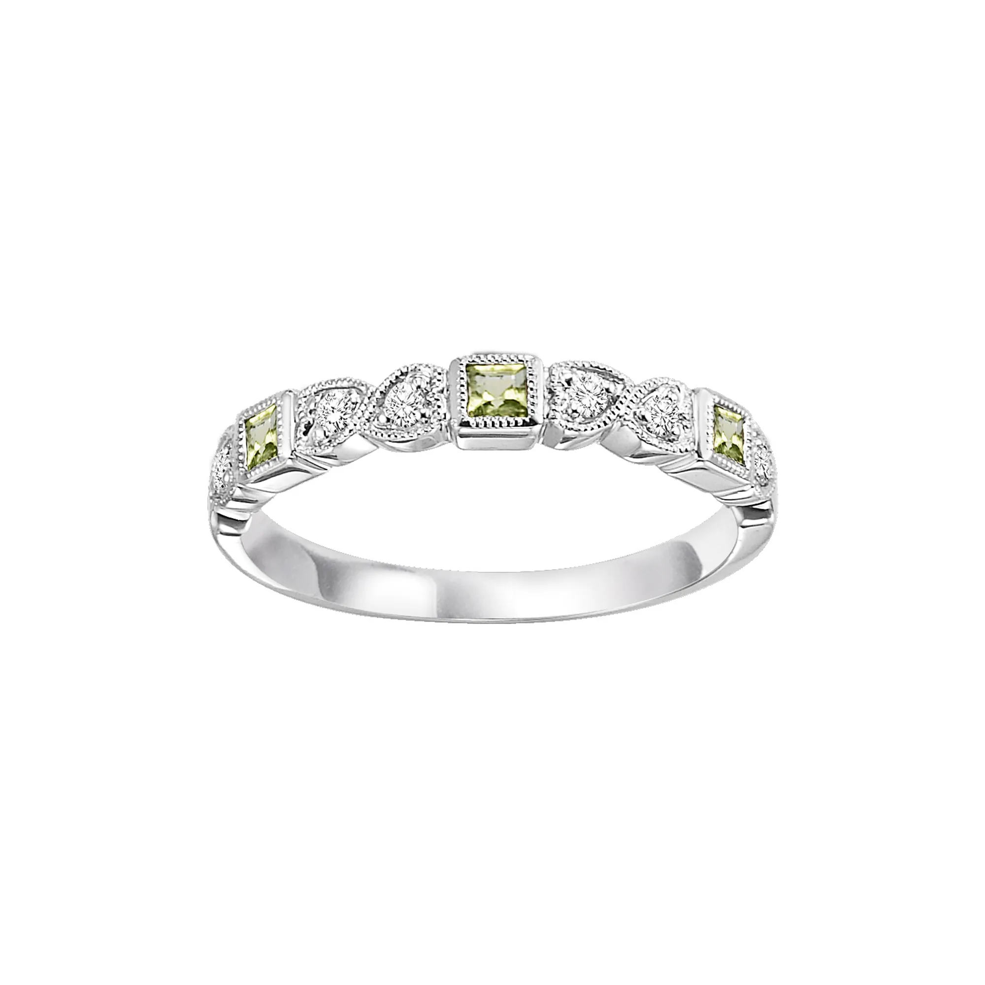 14Kt White Gold Diamond 1/12Ctw & Peridot 1/7Ctw Ring