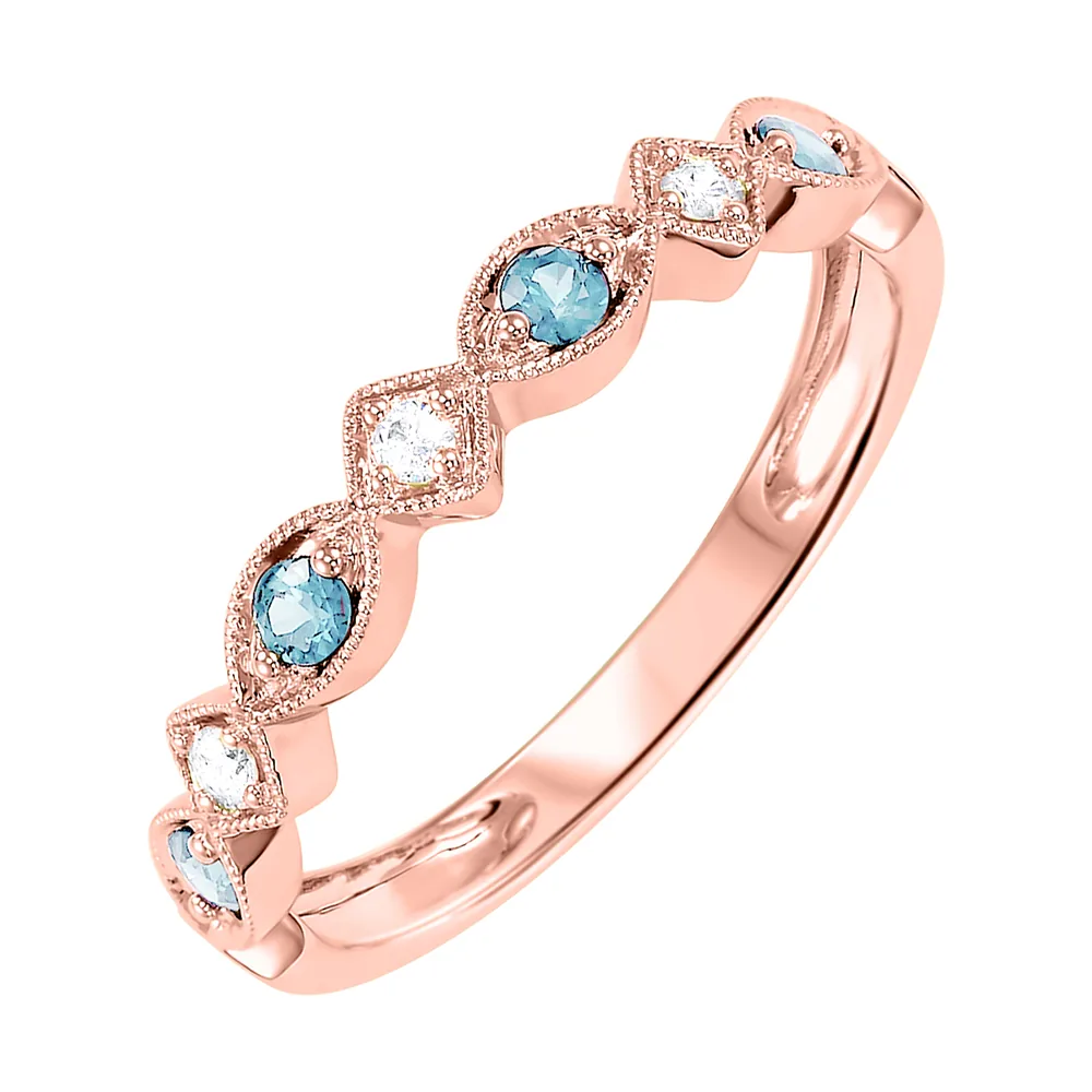 14Kt Rose Gold Diamond 1/20Ctw & Blue Topaz 1/6Ctw Ring