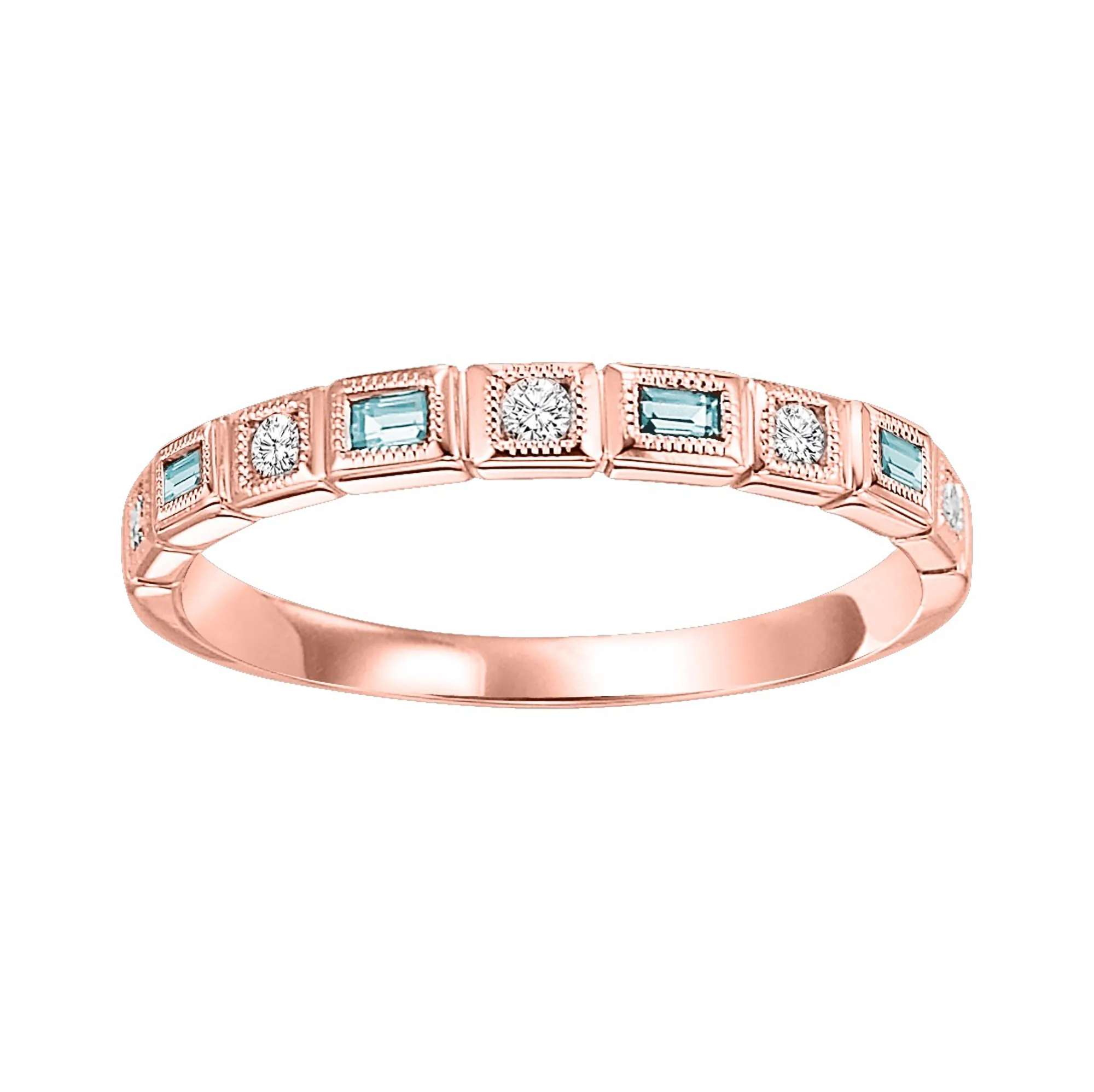 10Kt Rose Gold Diamond 1/12Ctw & Aquamarine 1/8Ctw Ring