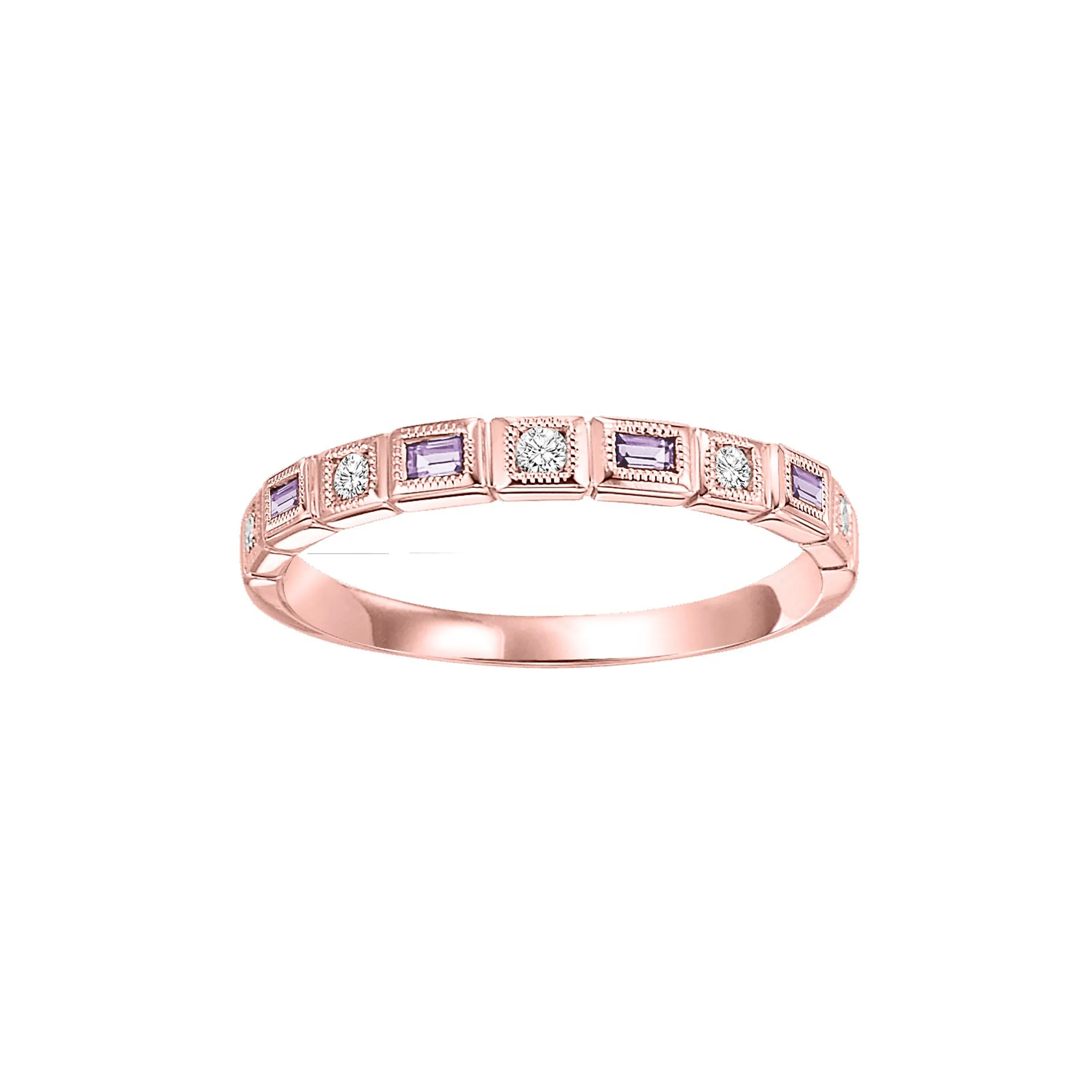 10Kt Rose Gold Diamond 1/12Ctw & Syn Alexandrite 1/8Ctw Ring