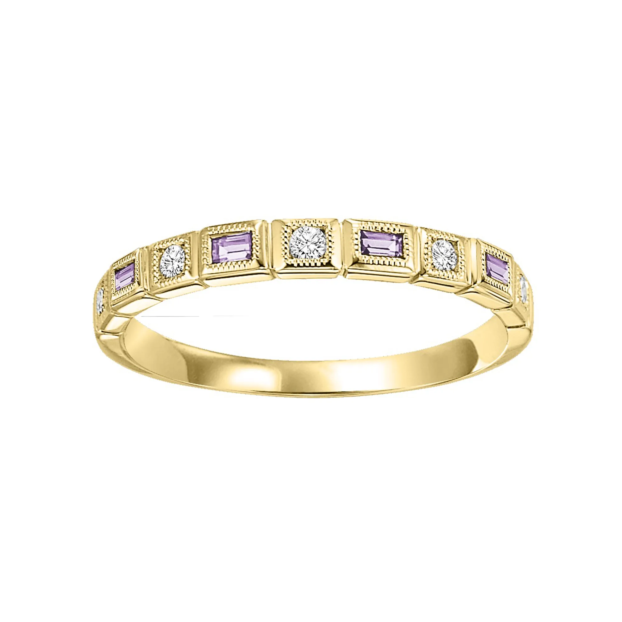10Kt Yellow Gold Diamond 1/12Ctw & Syn Alexandrite 1/8Ctw Ring