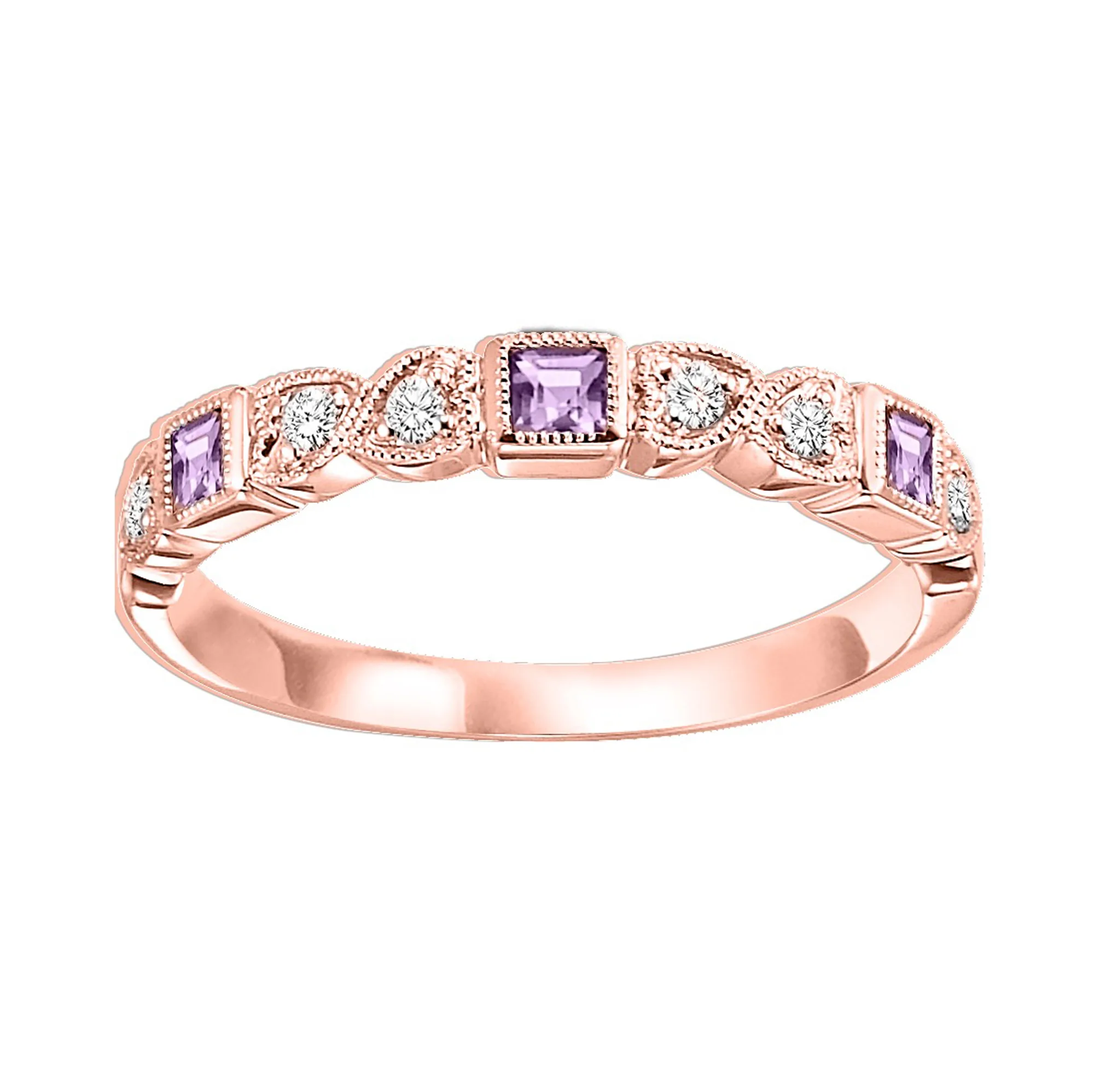 10Kt Rose Gold Diamond 1/12Ctw & Syn Alexandrite 1/7Ctw Ring