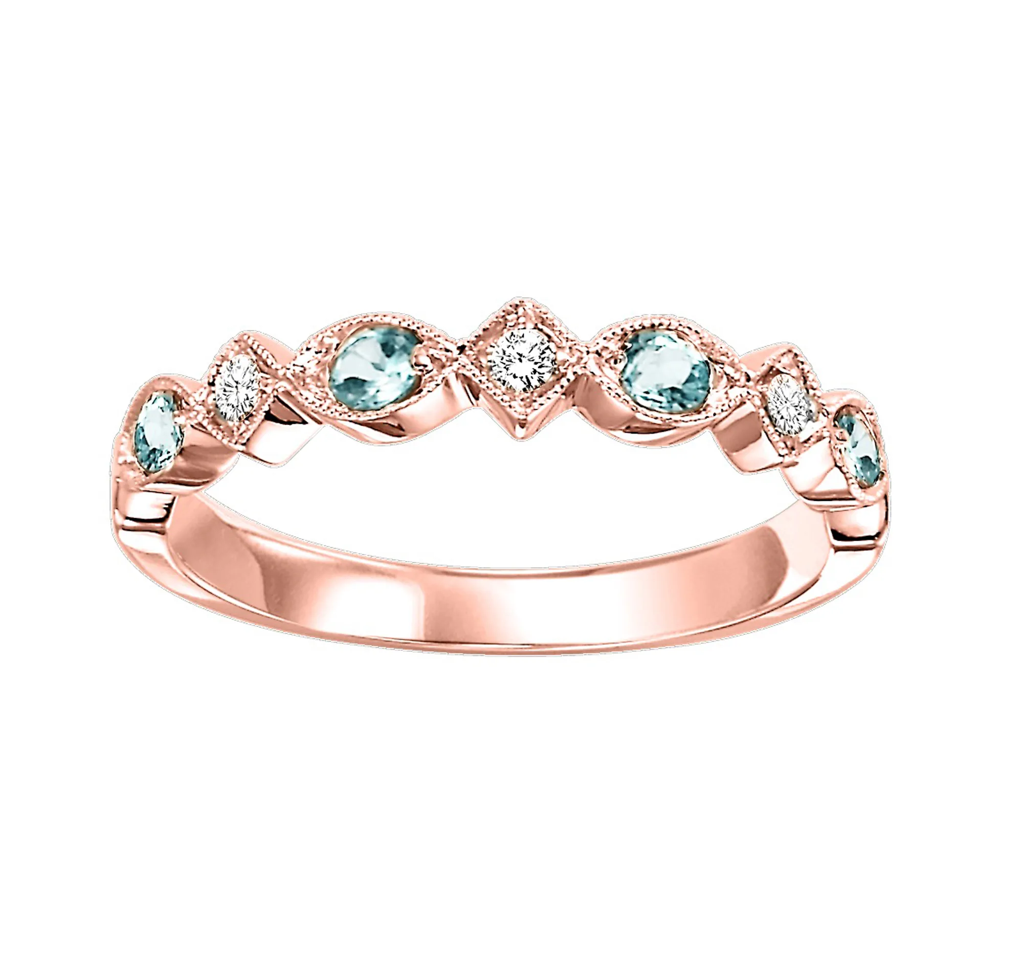 10Kt Rose Gold Diamond 1/20Ctw & Aquamarine 1/6Ctw Ring