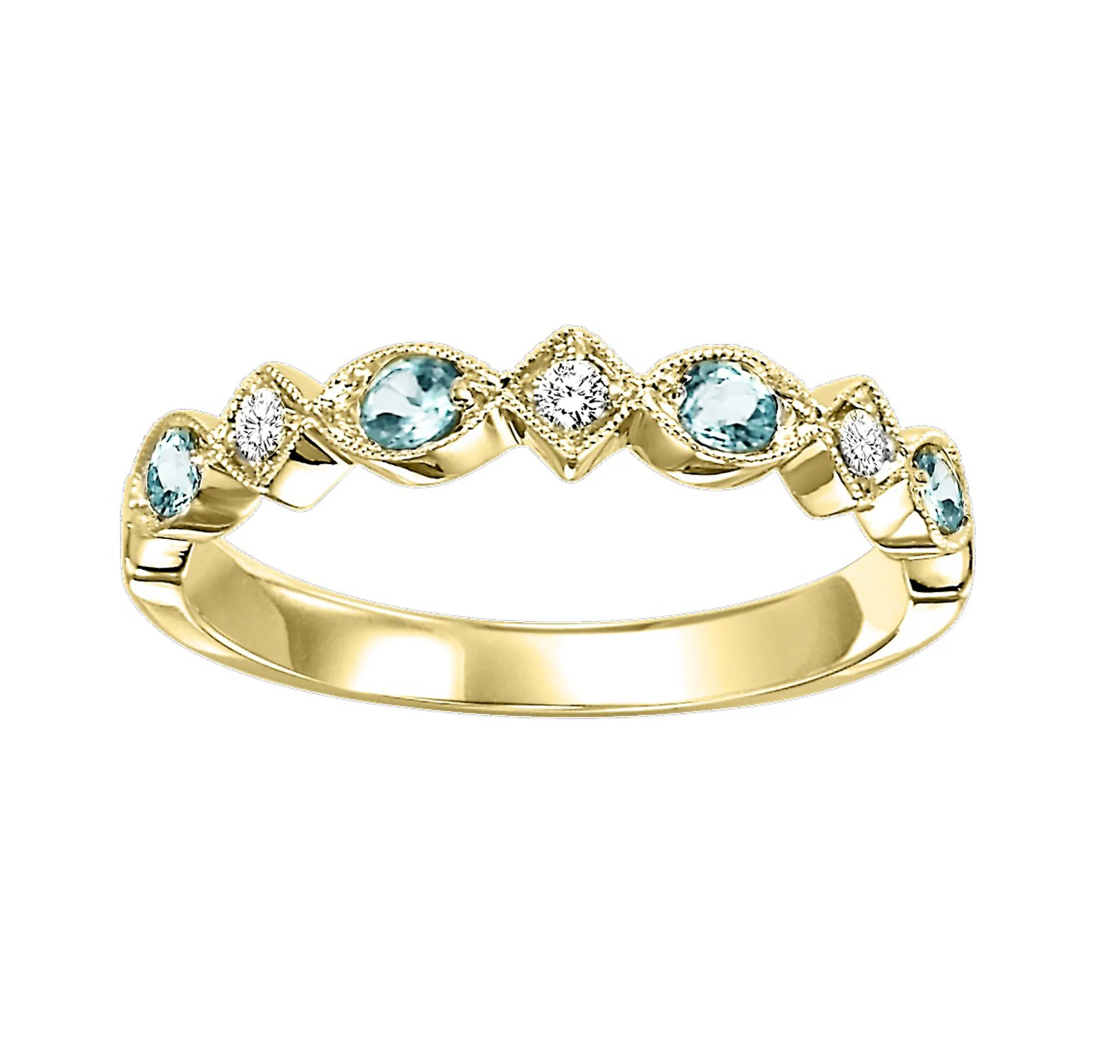 10Kt Yellow Gold Diamond 1/20Ctw & Aquamarine 1/7Ctw Ring