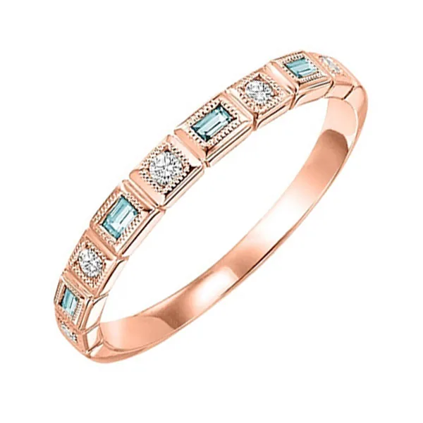 14Kt Rose Gold Diamond 1/12Ctw & Aquamarine 1/10Ctw Ring view 2