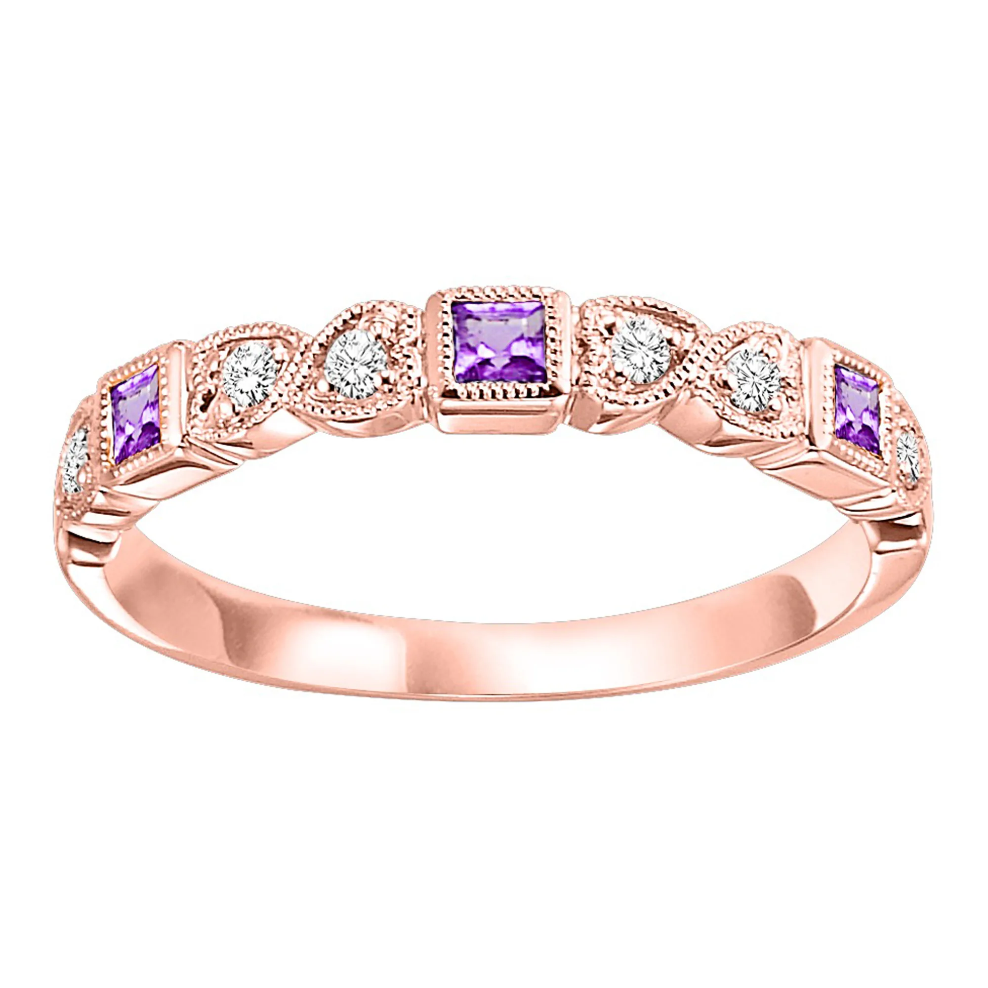 14Kt Rose Gold Diamond 1/12Ctw & Aquamarine 1/10Ctw Ring