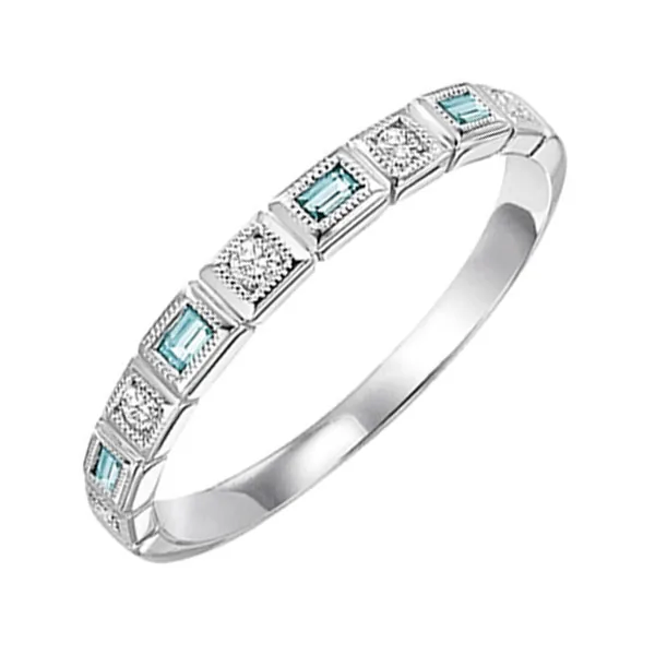14Kt White Gold Diamond 1/12Ctw & Aquamarine 1/10Ctw Ring view 2