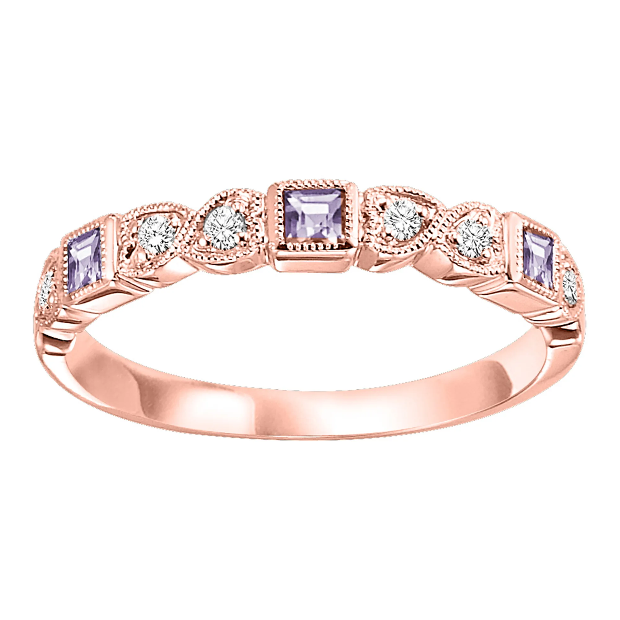 14Kt Rose Gold Diamond 1/10Ctw & Syn Alexandrite 1/7Ctw Ring