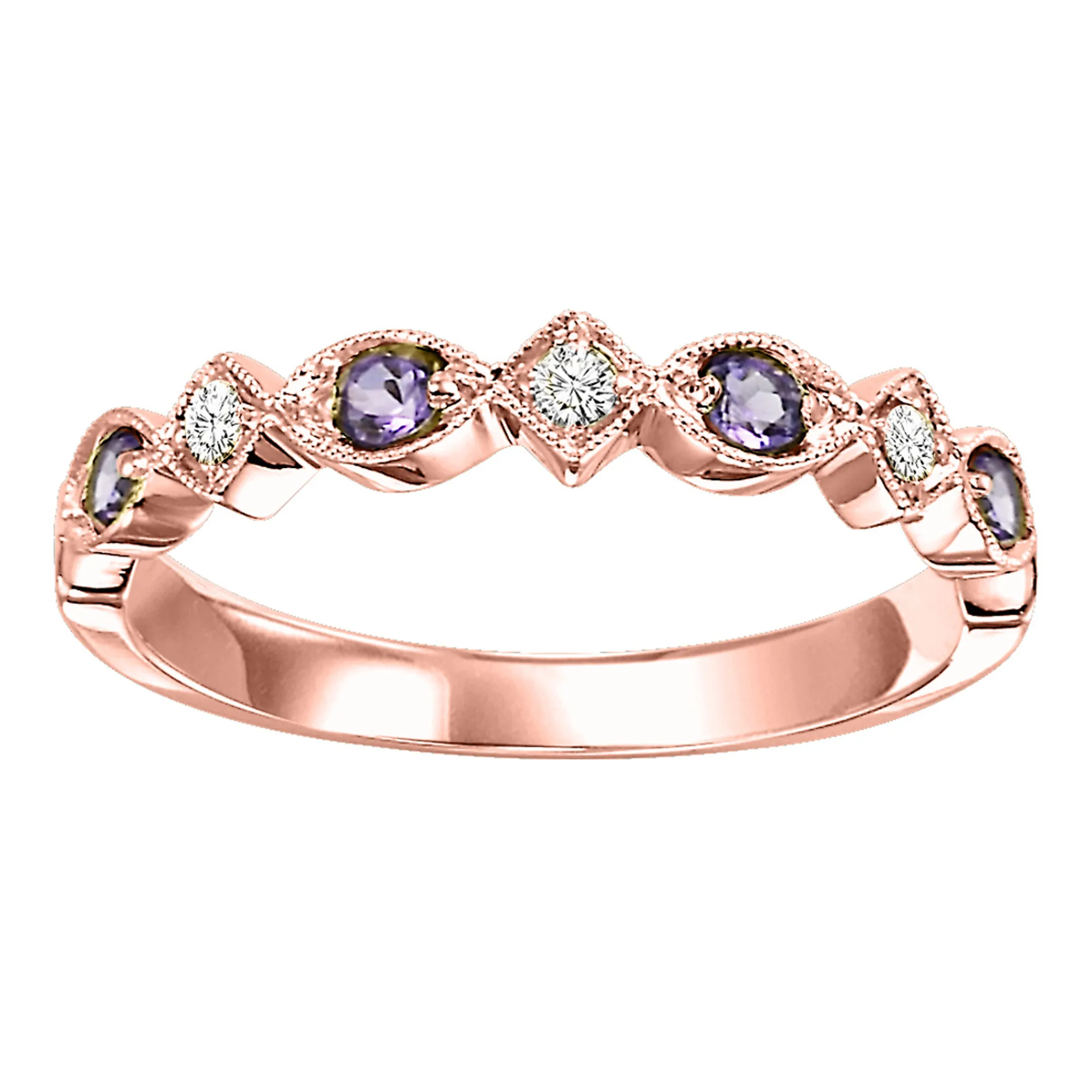 14Kt Rose Gold Diamond 1/20Ctw & Syn Alexandrite 1/6Ctw Ring