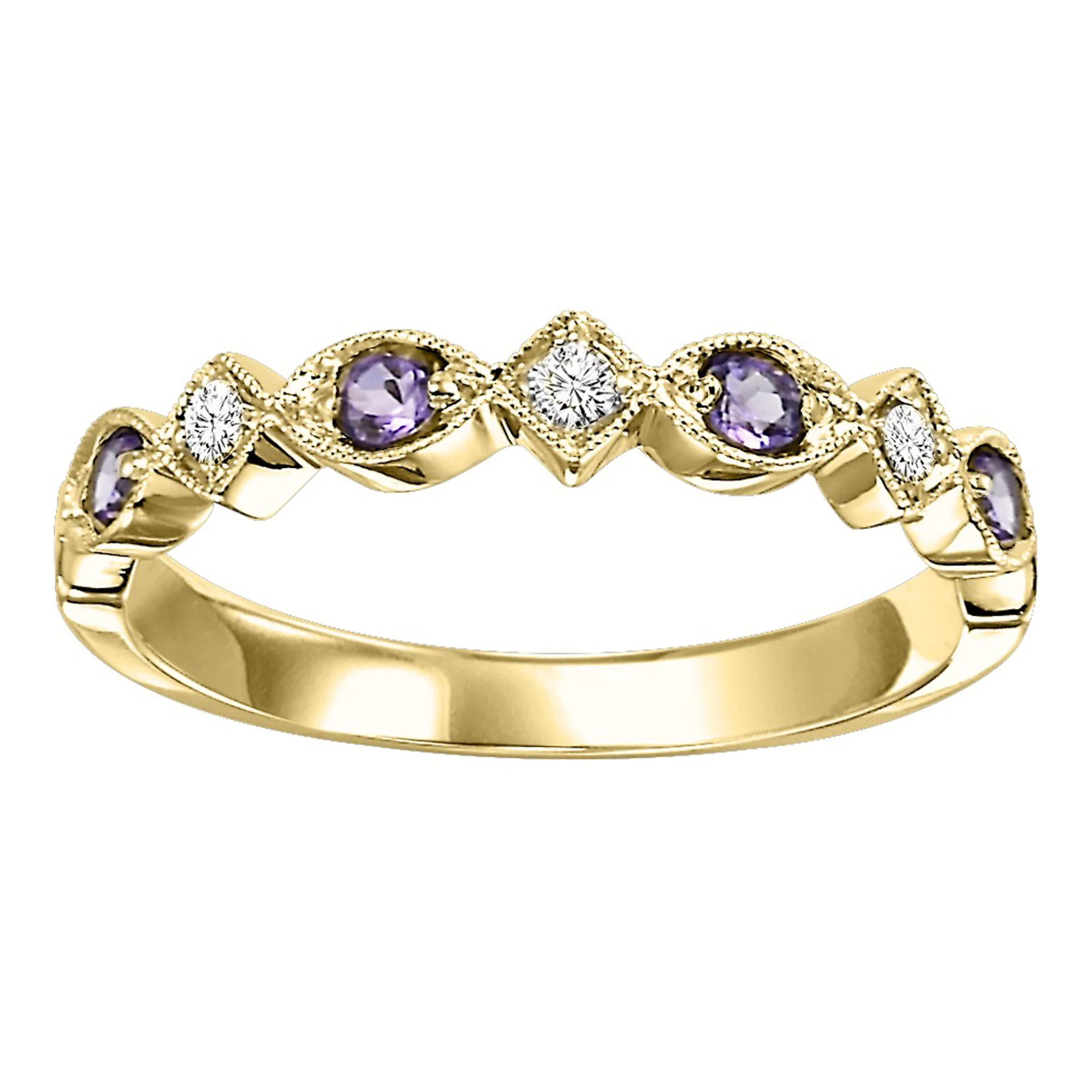 14Kt Yellow Gold Diamond 1/20Ctw & Syn Alexandrite 1/6Ctw Ring