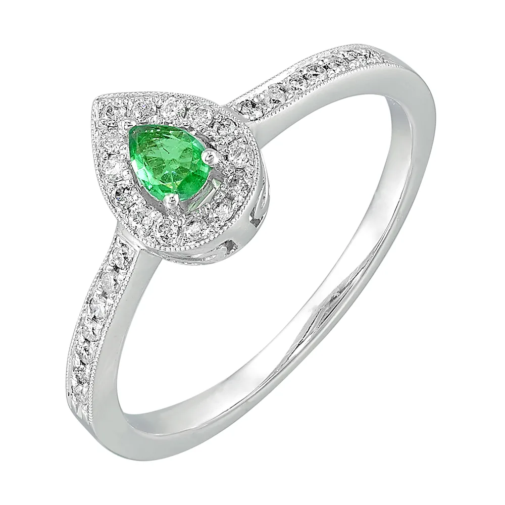 14Kt White Gold Diamond 1/7Ctw & Emerald 1/8Ctw Ring view 2
