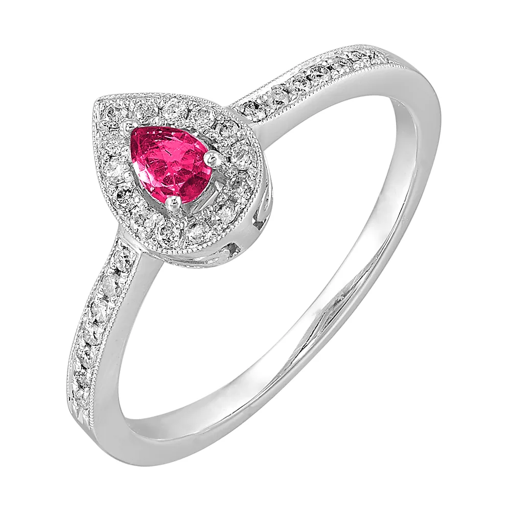 14Kt White Gold Diamond 1/7Ctw & Ruby 1/7Ctw Ring view 2
