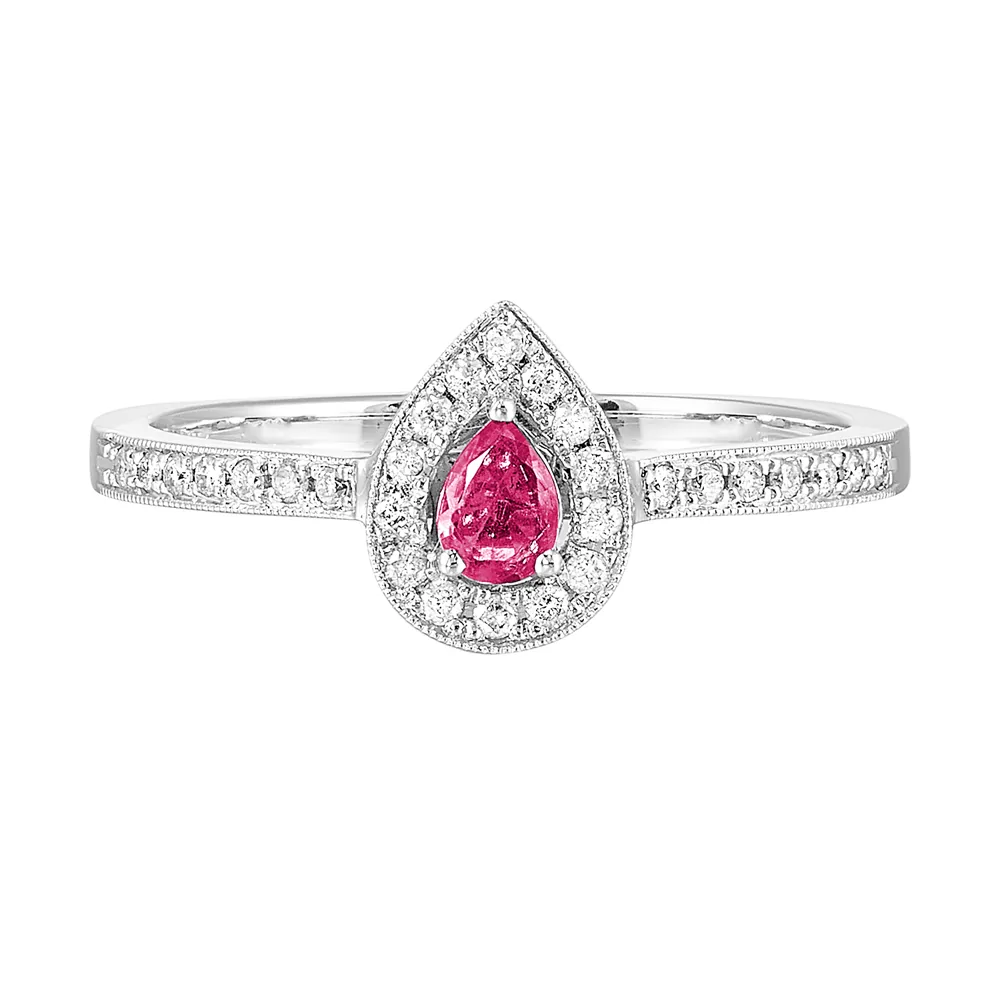 14Kt White Gold Diamond 1/7Ctw & Ruby 1/7Ctw Ring