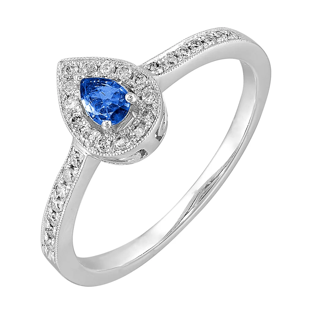 14Kt White Gold Diamond 1/7Ctw & Sapphire 1/7Ctw Ring view 2