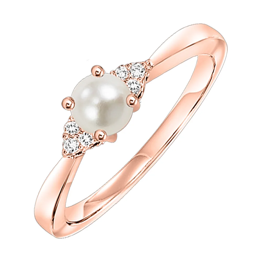 10Kt Rose Gold Diamond 1/25Ctw & Pearl Ring