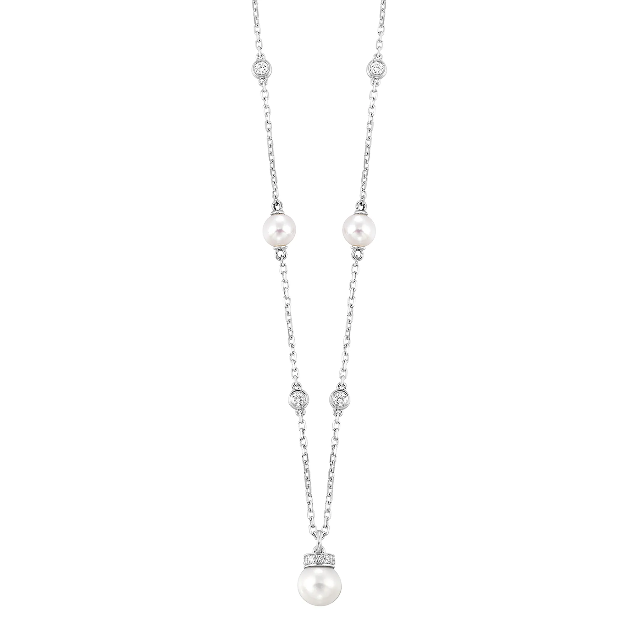 14Kt White Gold Diamond 1/4Ctw & Pearl Necklace
