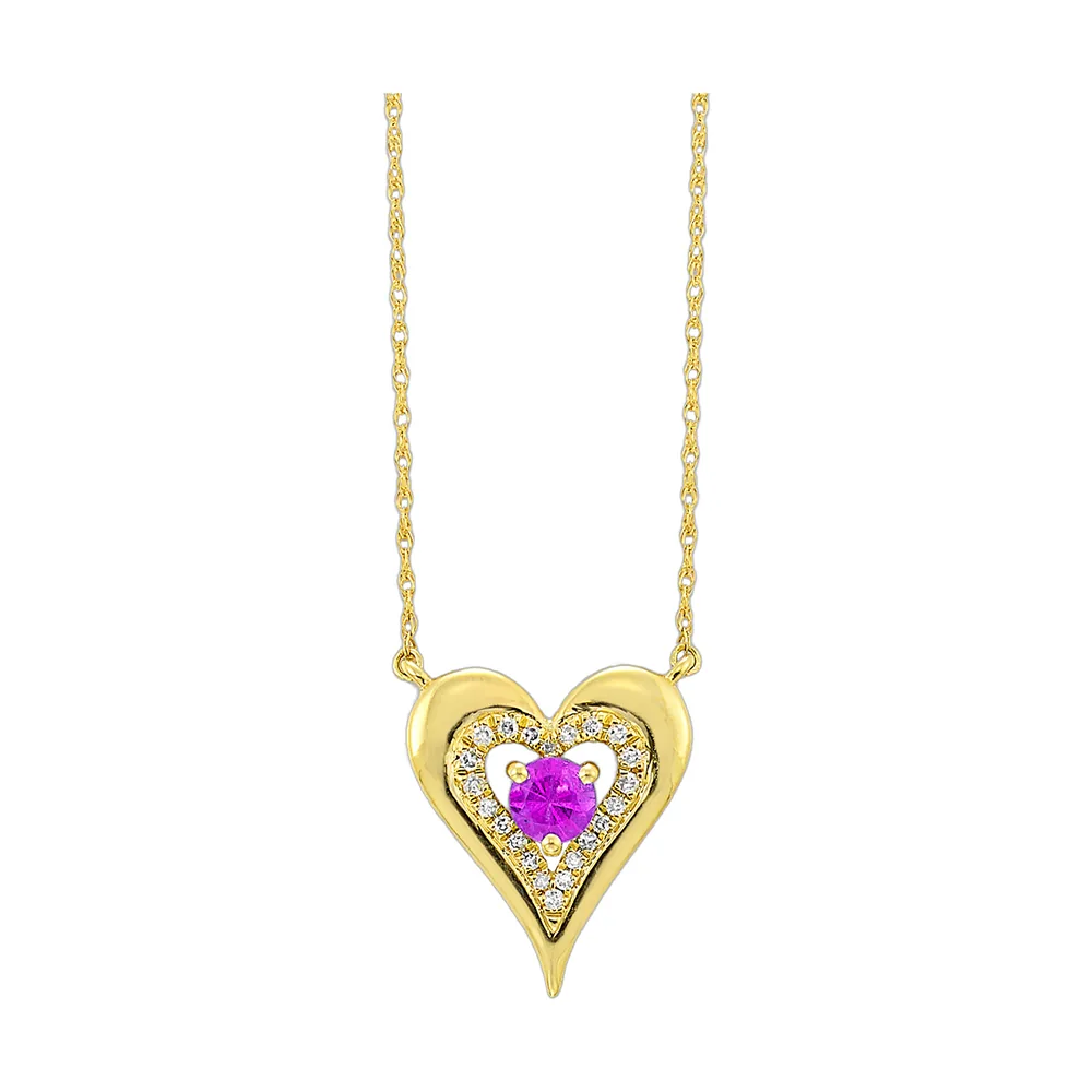 10Kt Yellow Gold Diamond 1/20Ctw & Amethyst 1/6Ctw Pendant