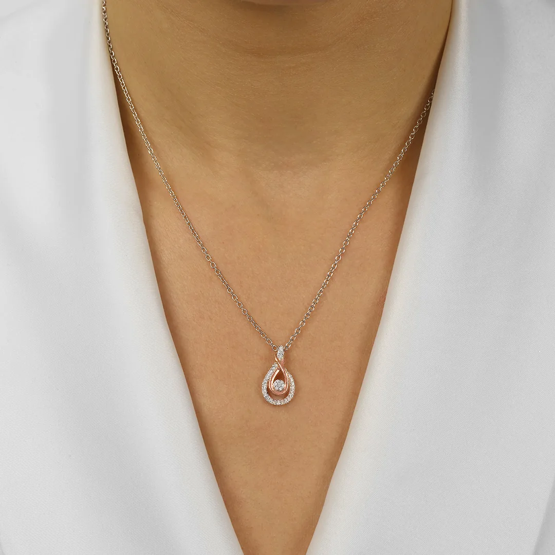 Gold Silver White Rose Diamond 1/6Ctw Pendant view 2
