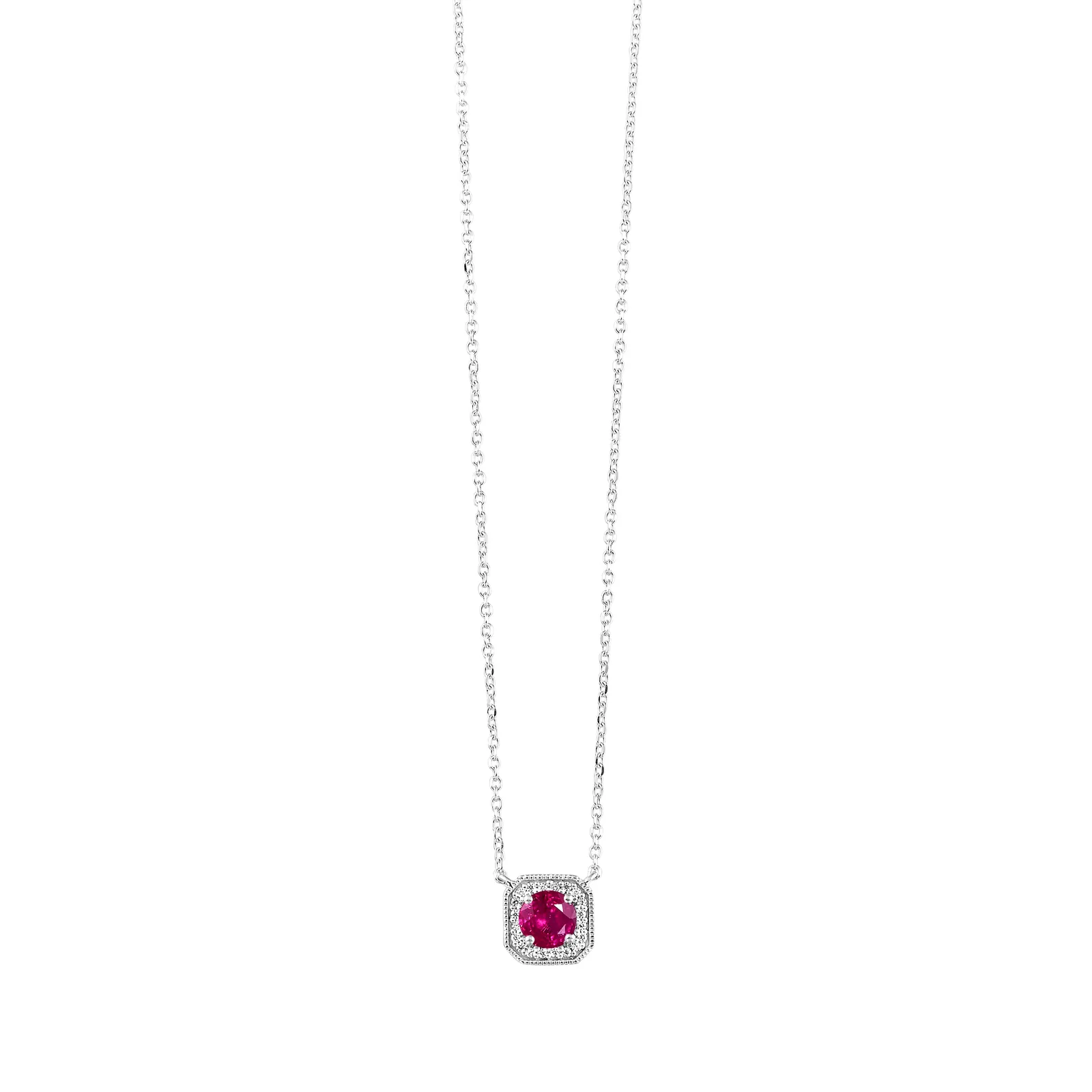 10Kt White Gold Diamond 1/15Ctw & Created Ruby 1/3Ctw Pendant
